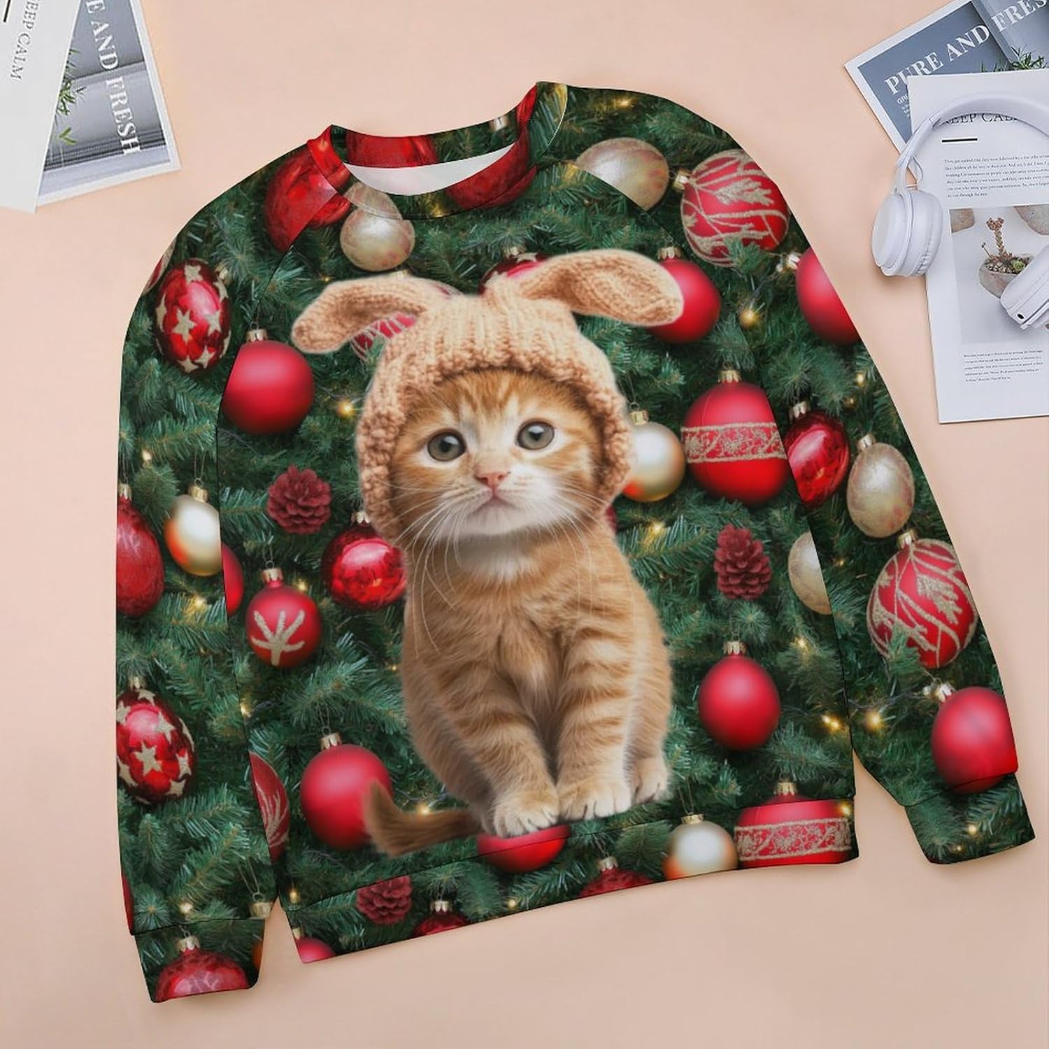MARSVOVO Ugly Christmas Sweatshirts for Women Cute 3D Cat Print Long Sleeve Shirt Funny Christmas Tops For Women - Image 3