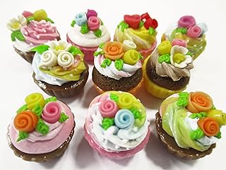 Dollhouse Miniature Food 10 Mixed Tart Rose Cupcake 1:6 Compatible with Barbie Sweet Bakery 16005