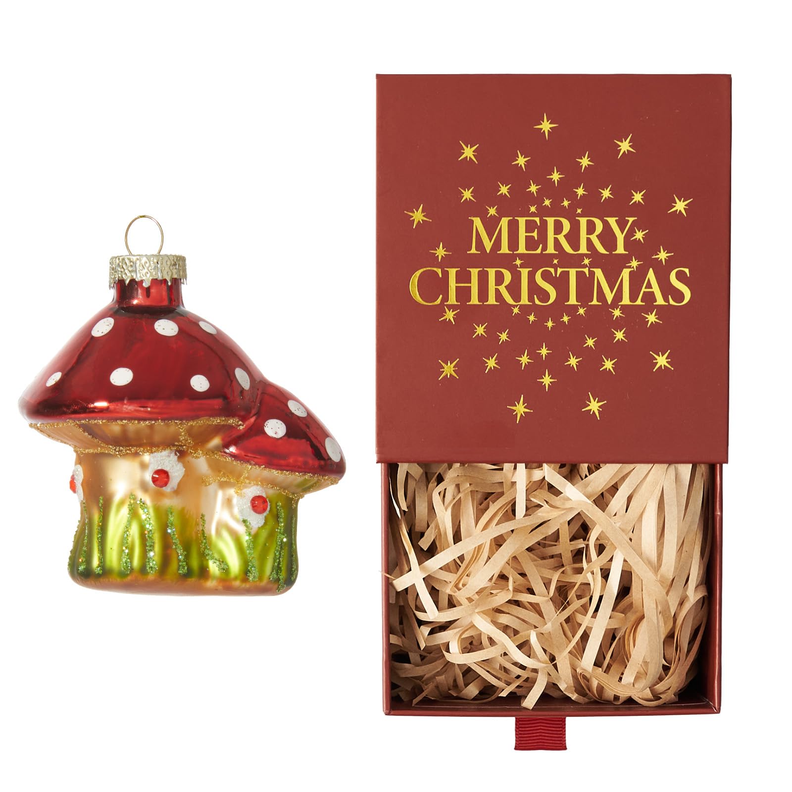 Photo 1 of WDS WONDROUS Christmas Tree Ornament, 3” Red Toadstool Mushroom Glass Food Ornaments for Tree, Funny Christmas Decorations, Holiday Hanging Ornament for Winter Decor & Party