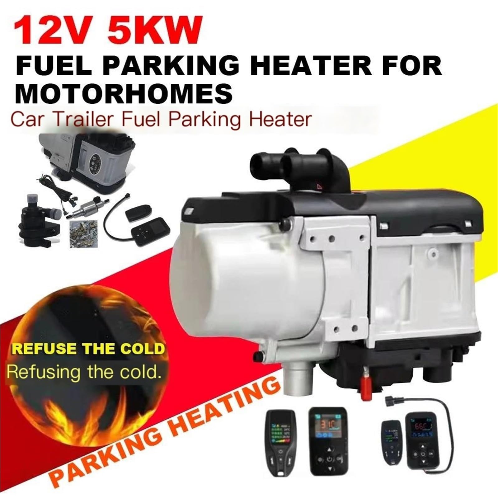 Nagrzewnica postojowa samochodowy Nagrzewnica Podgrzewacz powietrza na olej napędowy 12 V 5 kW, podgrzewacz wody z pilotem LCD, do samochodów osobowych, ciężarowych i kamperów