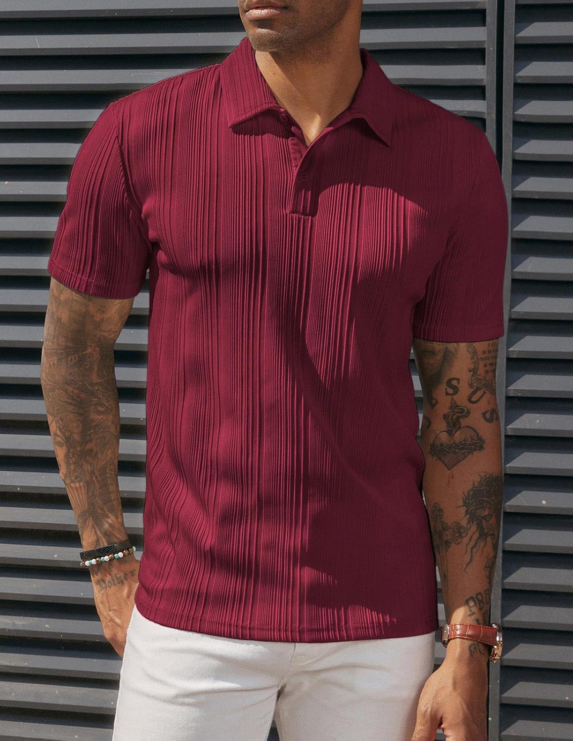 PJ PAUL JONES Mens Textured Knit Polo Shirts Regular Fit Stretchy Golf Shirts - Image 2