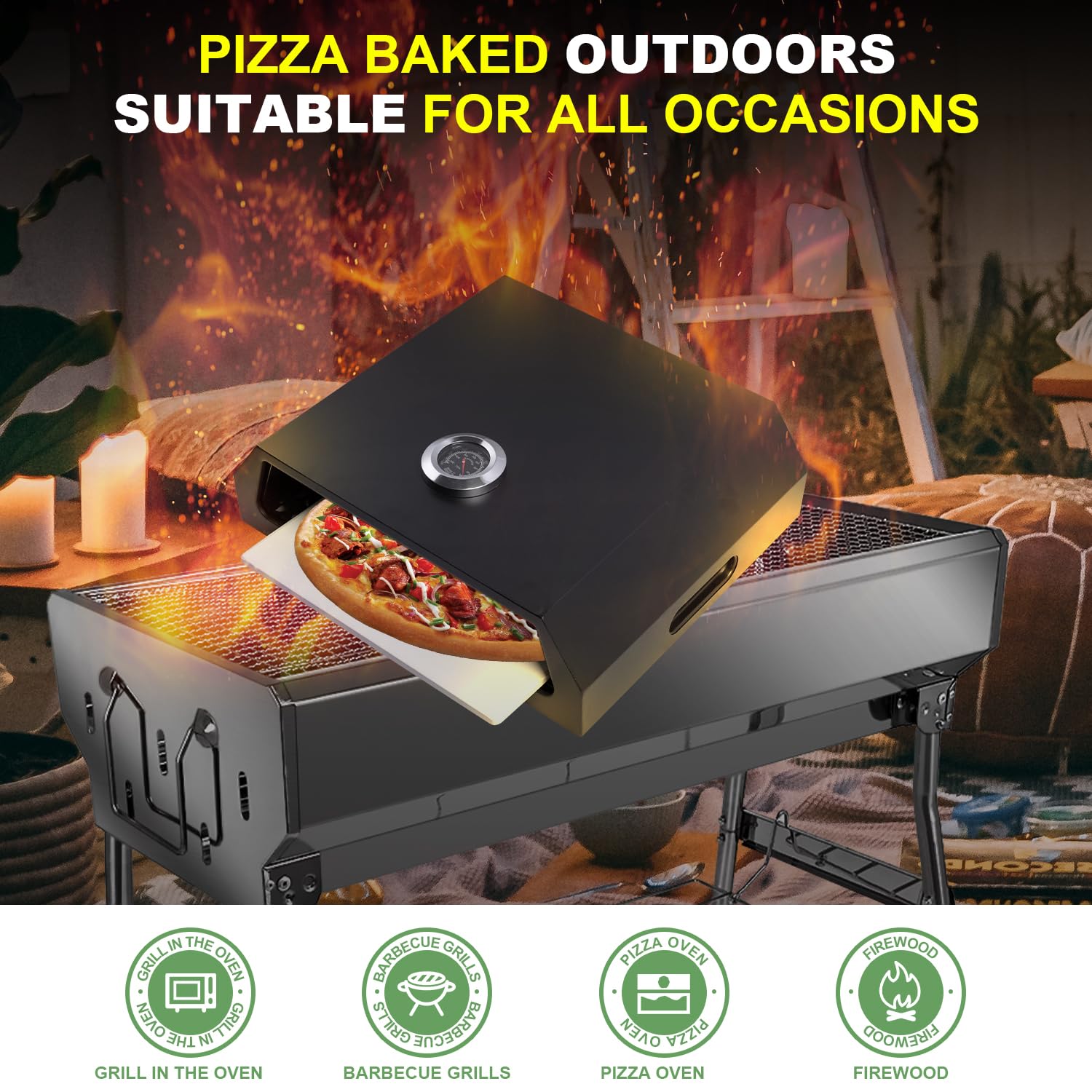 Pizzaofen für Grill: Blackstone Pizzaofen mit Stahlblech, Grilloberseite, Pizzagrill, integriertes Thermometer, geeignet für knusprige Hinterhof, hausgemachte Pizza