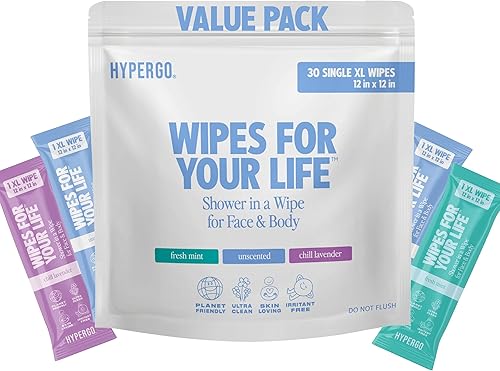 Miniatura 22 de Toallitas corporales HyperGo XL para mujeres y hombres – 30.5 cm x 30.5 cm Toallitas de limpieza corporal completas sin enjuague, 20