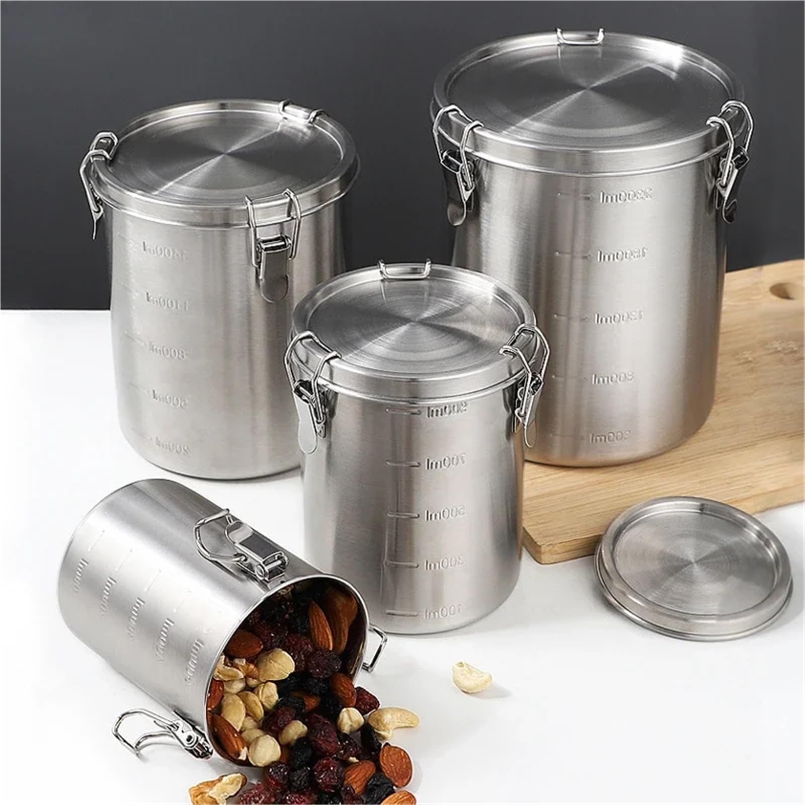 KaffeebohnenbehäLter Aus Edelstahl Körner hermetische Behälter Edelstahl Dichtung versiegelt Container Kaffeebohnen Lagerung luftdicht FüR Kaffeebohnen, Kaffeepulver(1600ml)
