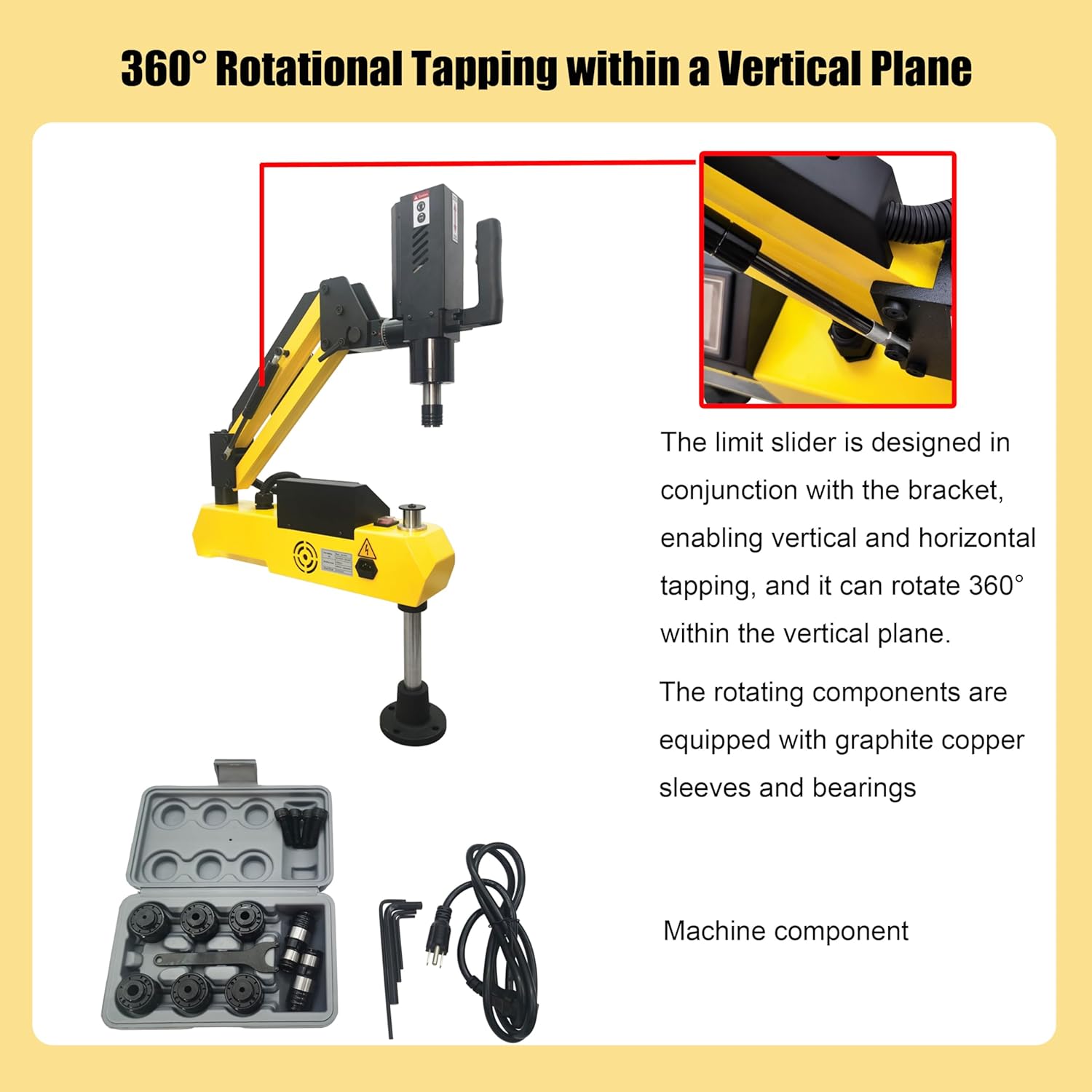 110V 600W Tapping Machine Electric Touch M3-M16 Universal Stepless Speed Change 360° Aluminum Copper A3 Steel 45 Steel, Cast Iron Pig Iron Q235 S136 Dies Steel 718H 40Cr Stainless Steel