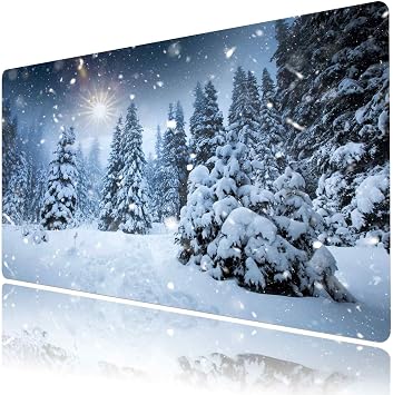 LB Winter Forest Christmas Aesthetic Mouse Pad Large Snow Scene Tree Gaming Desk Pad Non-Slip Rubber Base Computer Mouse Mat for Home, Office, Gaming 15.75L X 31.5W Inch