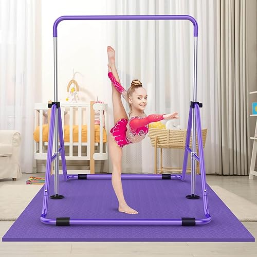 Miniatura 7 de Barras de gimnasia para niños con altura ajustable, barra de entrenamiento de gimnasia plegable, barra horizontal expandible junior para el hogar