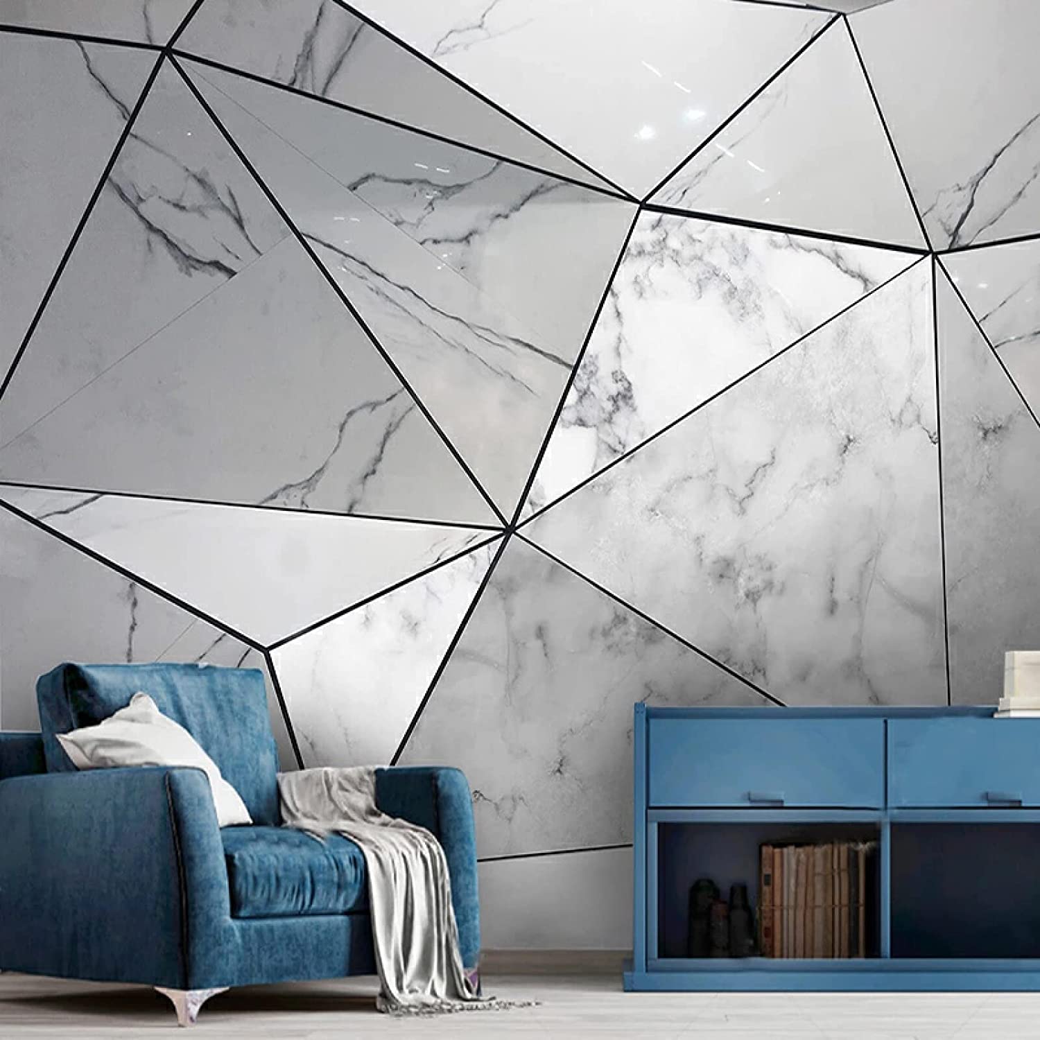 Mármol Gris Geométrico Abstracto Papel Pintado 3D Mural De Pared, 3D Foto Decoración Pinturas Mural Papel Pintado Adecuado Para La Sala De Estar Y El Dormitorio Fondo De Tv Peel 250(ancho)x175(alto)cm
