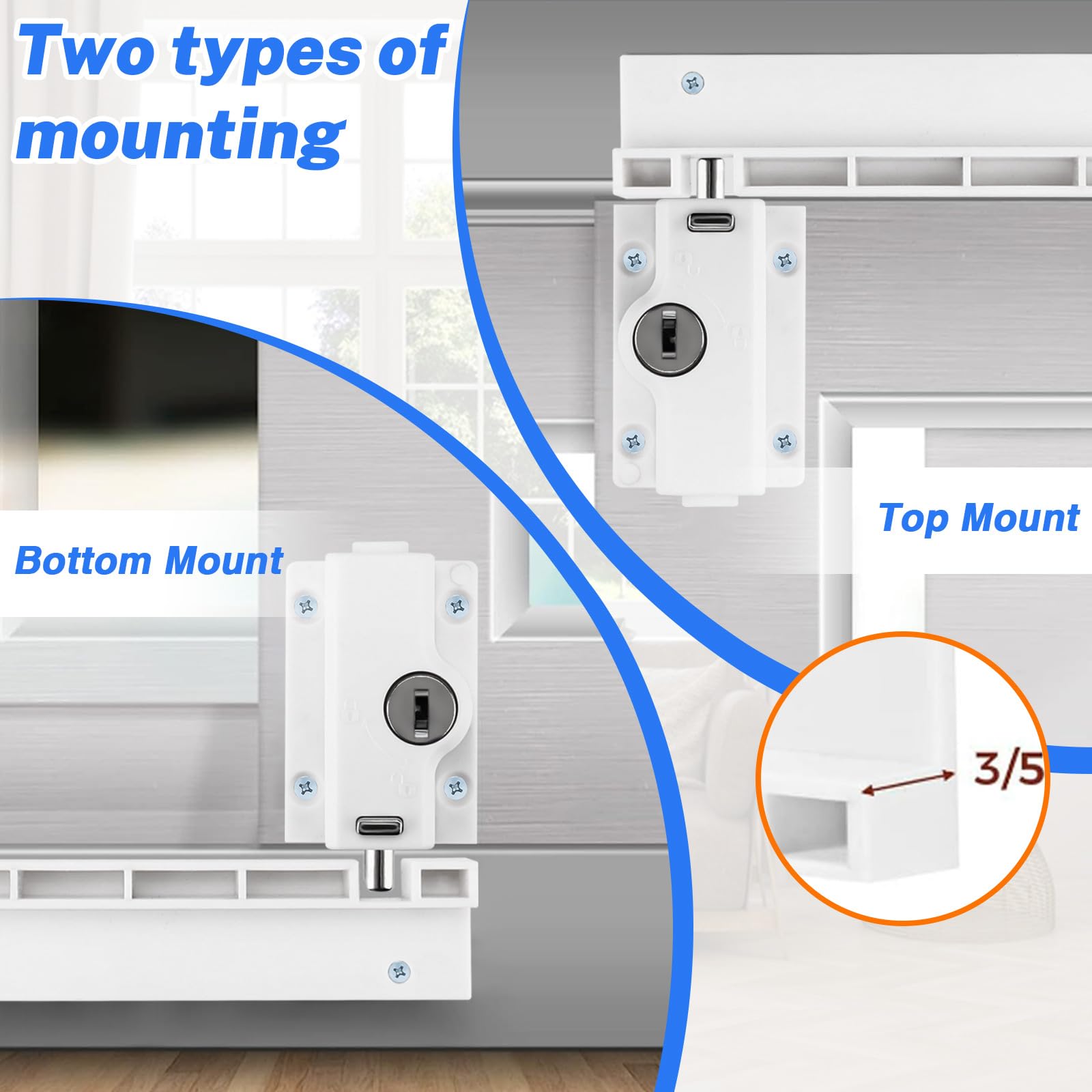 Patio Sliding Door Security Kick Lock, Sliding Patio Door Locks for Glass Doors Security Lock for Home, White - Image 3