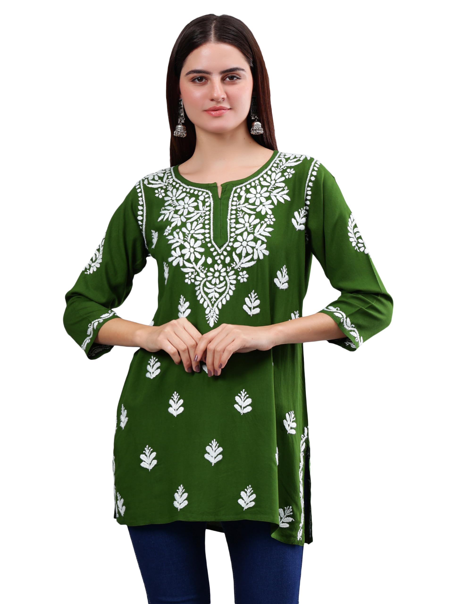 seva chikan Hand Embroidered Lucknowi Chikankari Rayon Top for Women SCL9177-picture-50