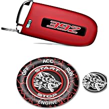 TOOLEPIC for 2015-2025 Dodge Challenger Charger Duraungo Ram Jeep Accessories Bundle, 392 Style Key fob Badges and Unique Snarling Wolf Style Engine Start Button Cover - Ruby Red