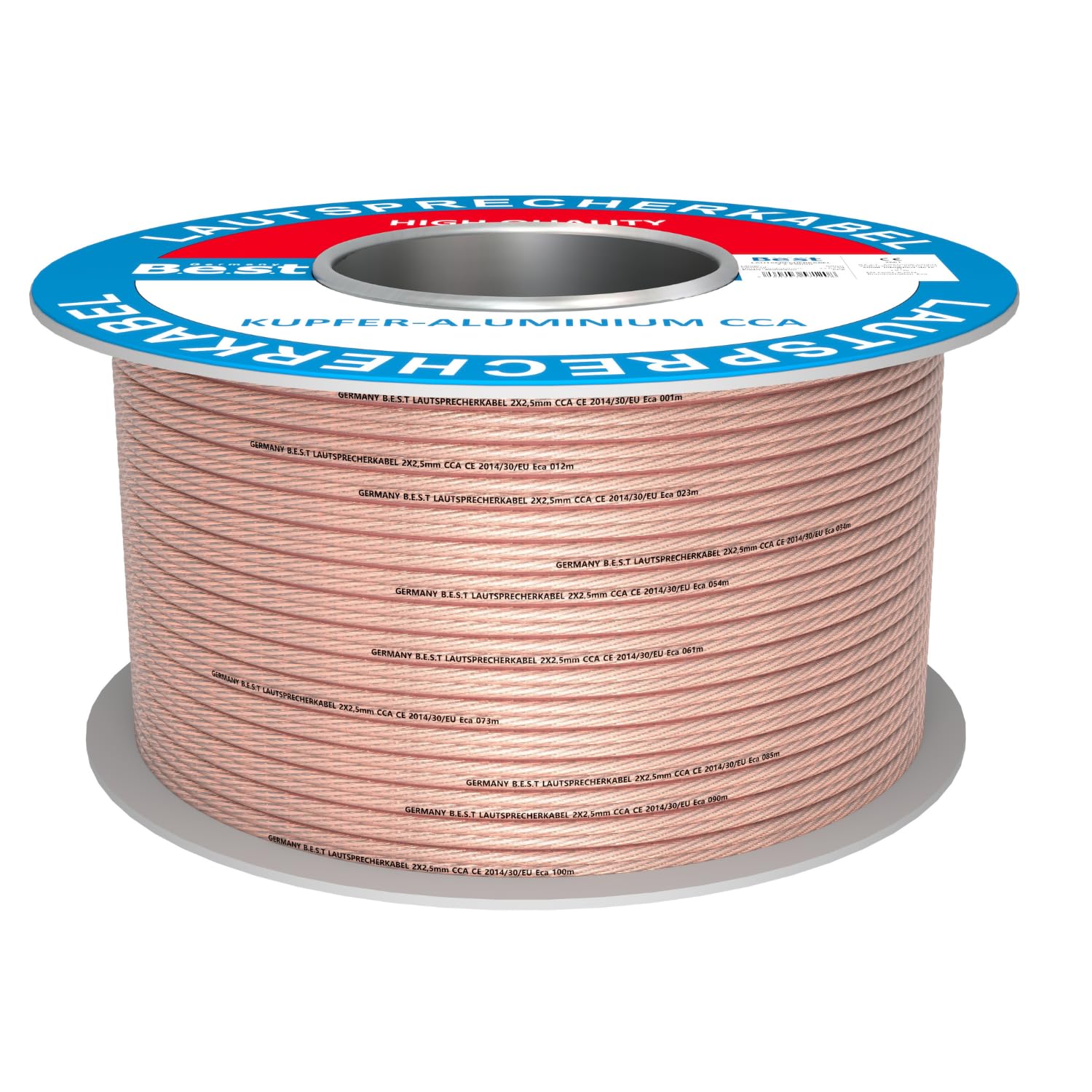 Germany B.e.s.t Cable de altavoz de 100 m, 2 x 2,5 mm², para altavoces y sistemas de cine en casa, cable de alta fidelidad CCA – cobre aluminio
