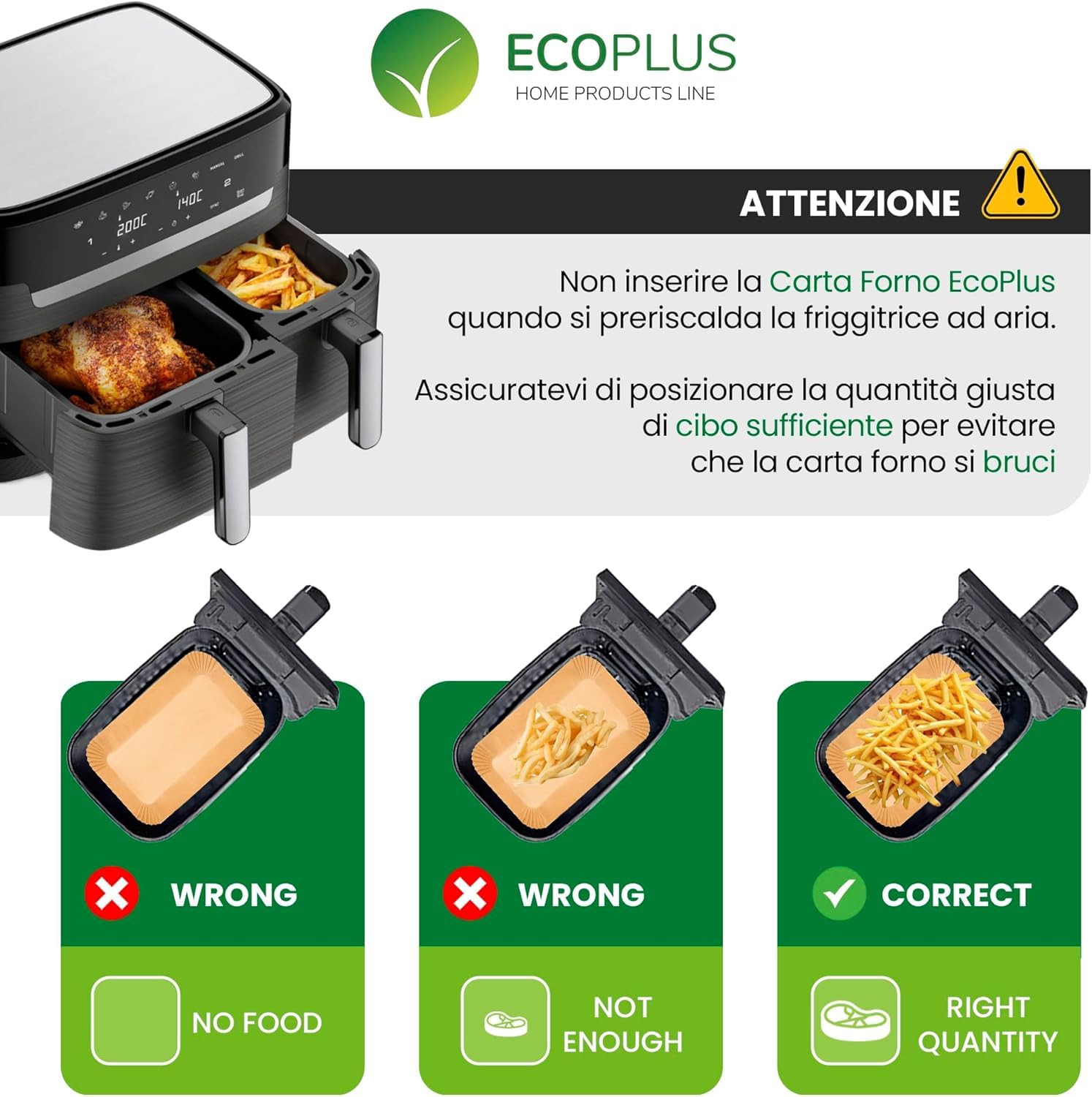 Carta Forno per Friggitrice ad Aria Rettangolare 22x14 cm – BPA Free, Antiaderente, Impermeabile e Resistente al Calore – Carta Pergamena Naturale per Air Fryer, Forno e Microonde