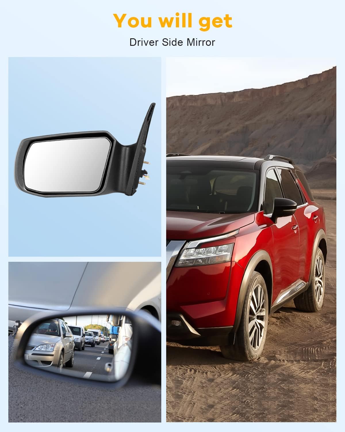 Driver Side Mirror Assembly Fits for 2007-12 For Nissan Altima Sedan Hybrid Non-Folding,Non-heated Power Smooth Black
