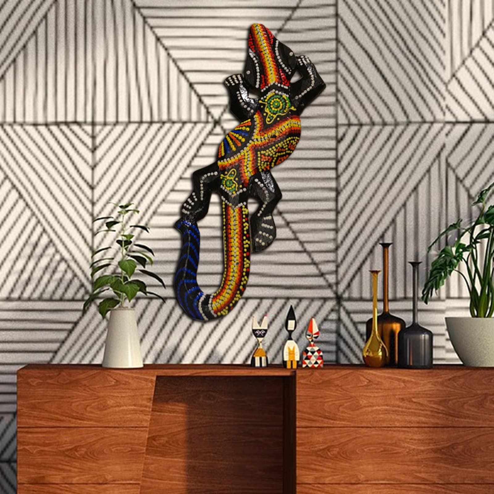 Amazon | Fenteer 色のoリザード彫刻手工芸品壁掛けアート木彫りティブ