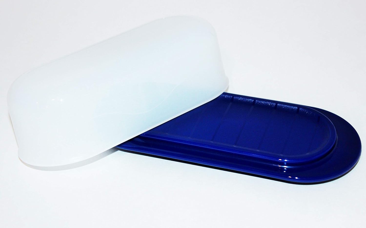 Tupperware Butter Dish Tokyo Blue Base with Sheer White Lid
