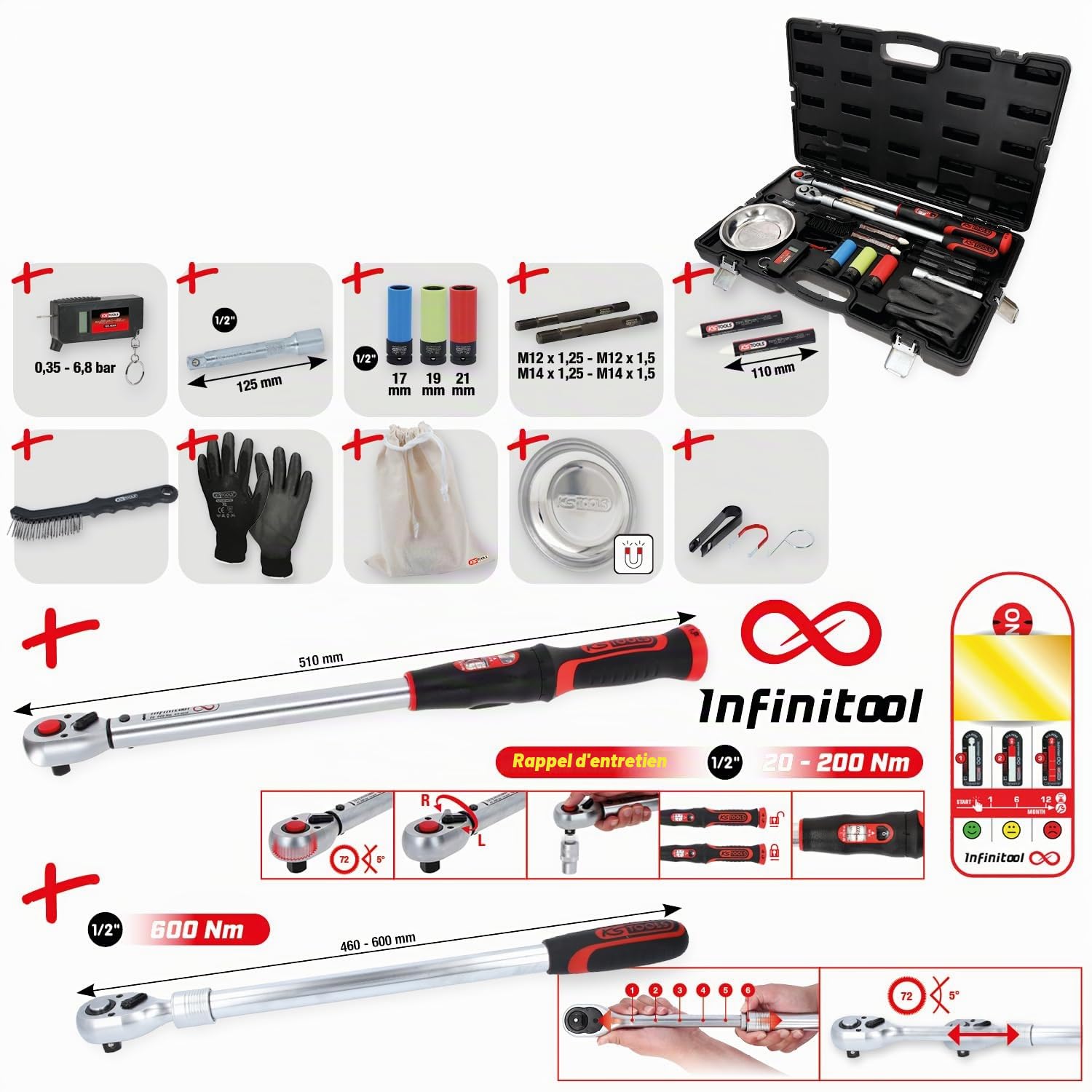 KS TOOLS 516.2450 Coffret de clés dynamométriques avec batterie électronique blanc