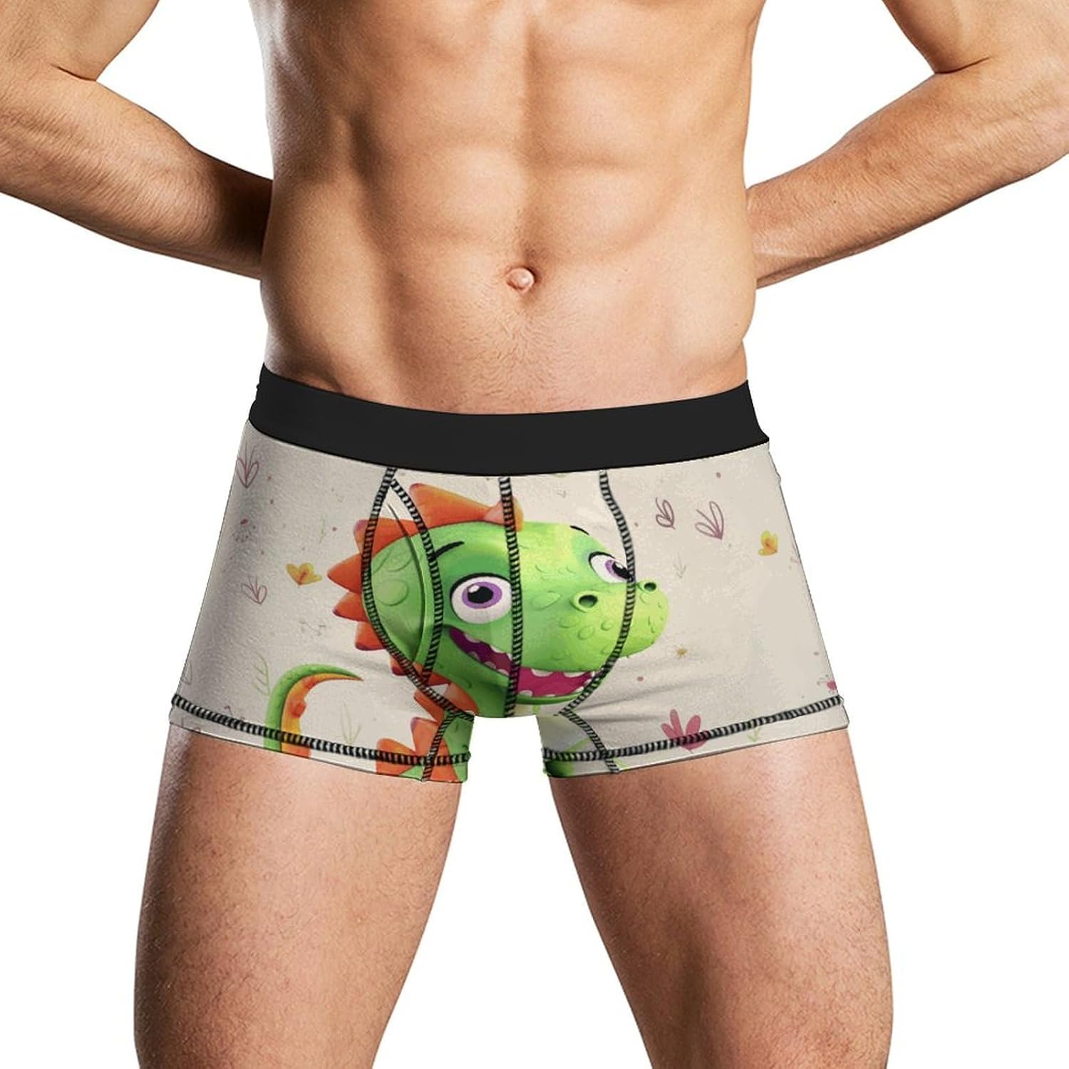 Cute Dinosaur Mens Boxer Briefs Short Breathable Underwear Trunks Soft Moisture-Wicking Boxer Shorts Novelty Underpants XL White