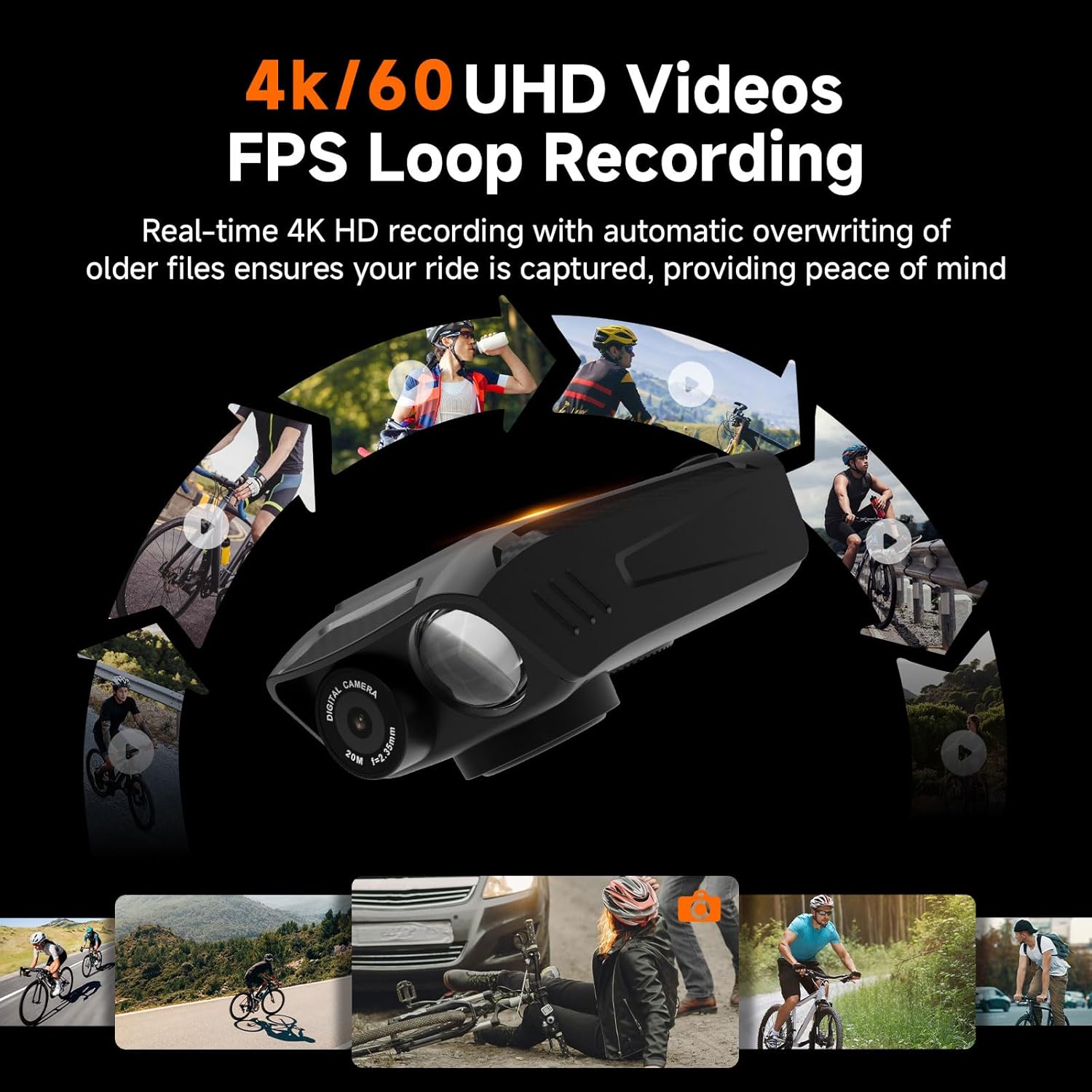 SVBONY Bike Camera with Smart Display, 4K60fps Action Camera with GPS Tracker, Cycling Speedometer/Odometer, Anti-Shake, Bike Lights, Bell, Waterproof, Bike Computer with APP Support (Without TF Card