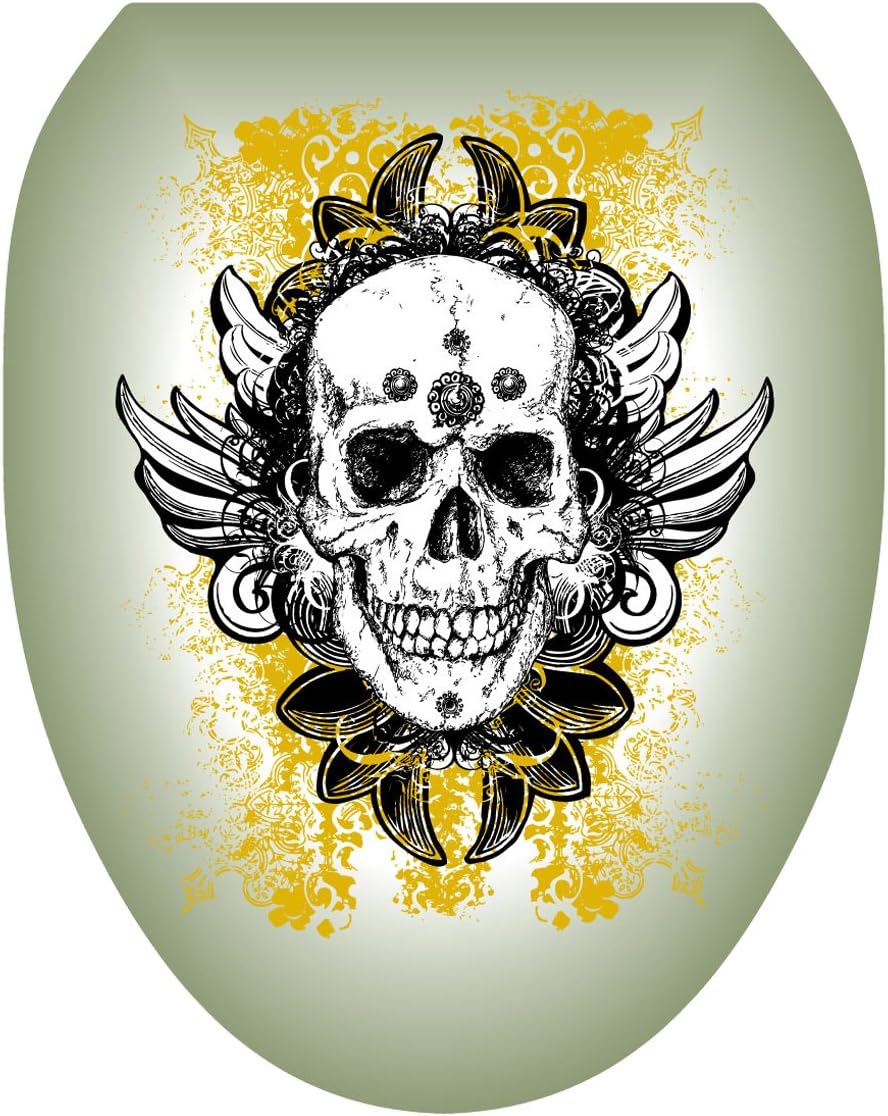 Toilet Tattoos, Toilet Seat Cover Decal, Skull Grunge, Size Elongated