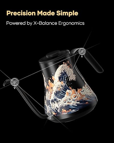 Miniatura 7 de Cocinare FLOW M9 - Hervidor eléctrico de cuello de cisne, control de temperatura de  1  para café y té, interior de acero inoxidable, calentamiento