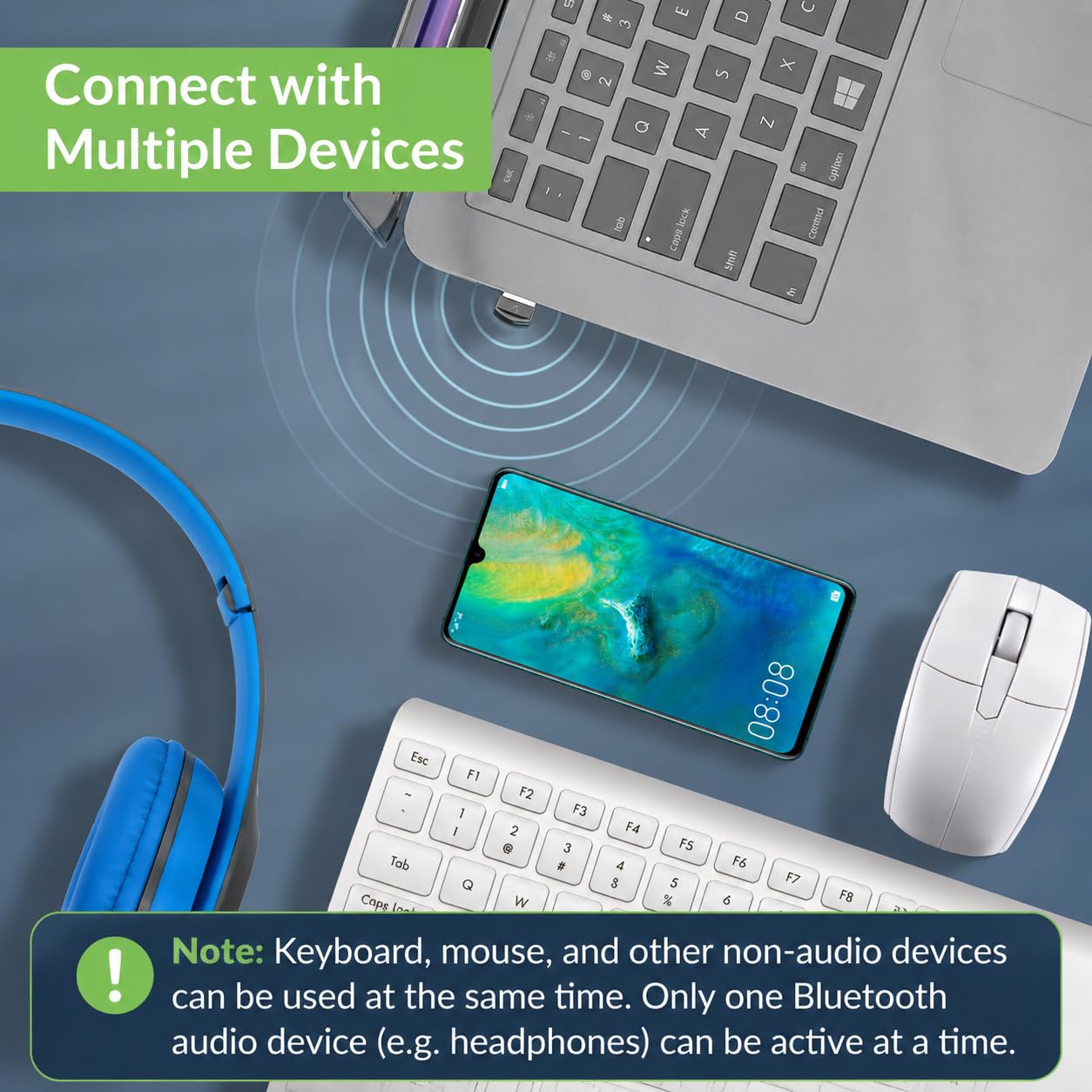 Avantree DG45 Bluetooth 5.0 USB Dongle Adaptador para PC Portátil, Transferencia inalámbrica Auriculares Bluetooth Altavoces Teclado Ratón Impresoras Música y Llamadas, Windows 11/10/8.1/8