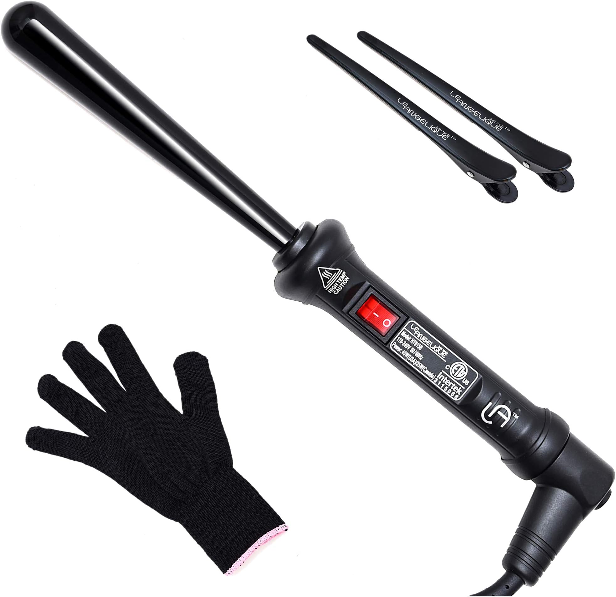 - Le Angelique Reverse Tapered Curling Wand for a Unique Curly Look - 1/2 to 1 Inch (13-25mm) Conical Curler Iron with Glove and 2 Clips | 430F Instant Heat | Ceramic Coating | Dual Voltage - Black