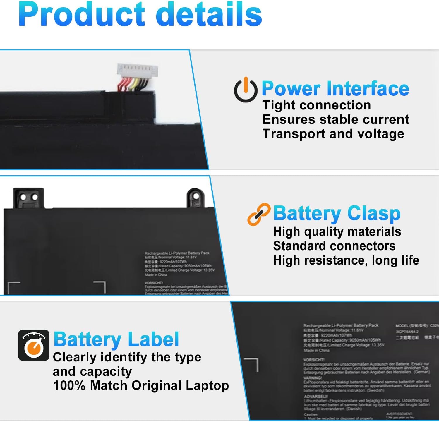 C32N2002 96Wh 6-Cell Laptop Battery Compatible with Asus ZenBook Pro 15 UX535 UX535LI UX564PH Flip 15 UX535LI UX564EH UX564EI UX564PH Series Notebook 0B200-03770000 11.55V 8380mAh