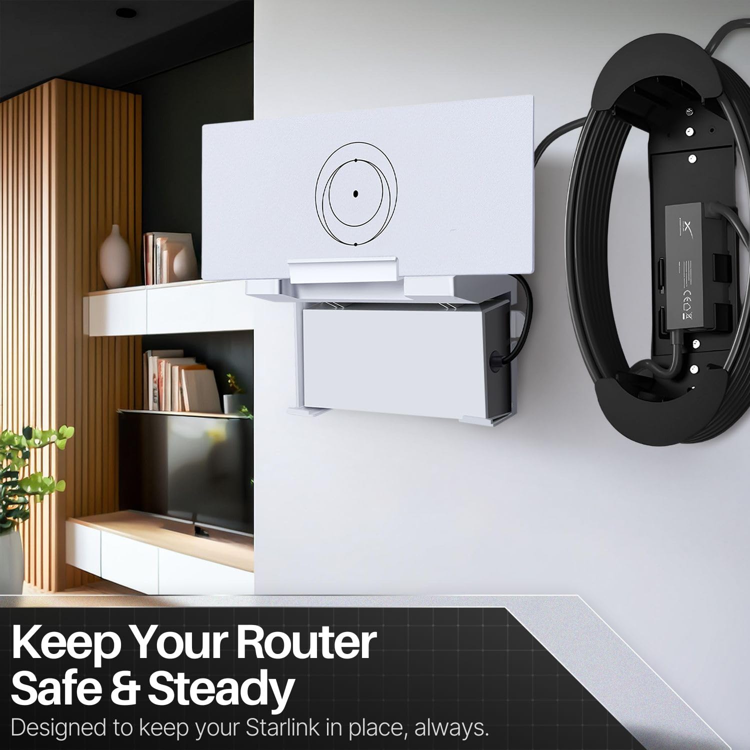 TNP for Starlink Gen 3 Router Mount - Wall Bracket Mounting Kit for Starlink V3 Mesh WiFi Router & Power Supply - 2 in 1 Space Saving Wall Mount Internet Modem Holder for Home & Office Use