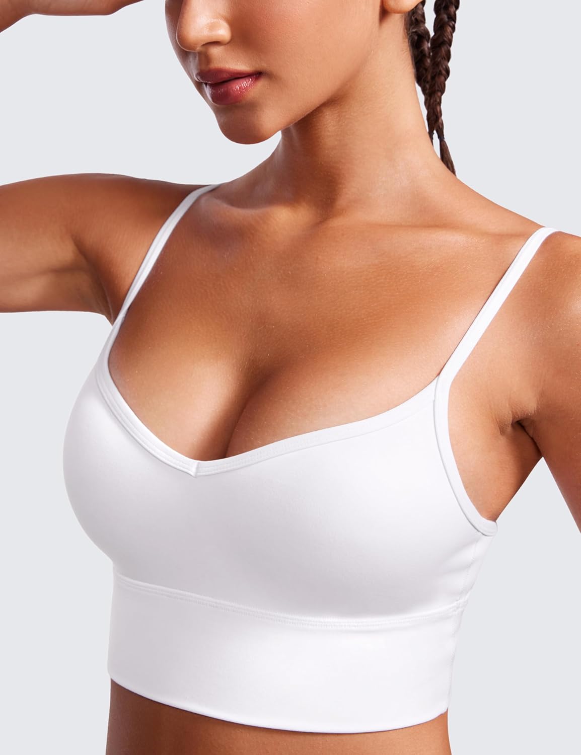 CRZ YOGA Womens Butterluxe Sweetheart Longline Sports Bra - V Neck Adjustable Thin Strap Yoga Camisole Padded Crop Top - Image 4