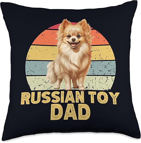 Russian Toy Dog Lover Heartbeat EKG Gifts & Tees Rusia Toy Dad Retro Sunset Funny para los amantes de los perros, almohada de 18 x 18 pulgadas,