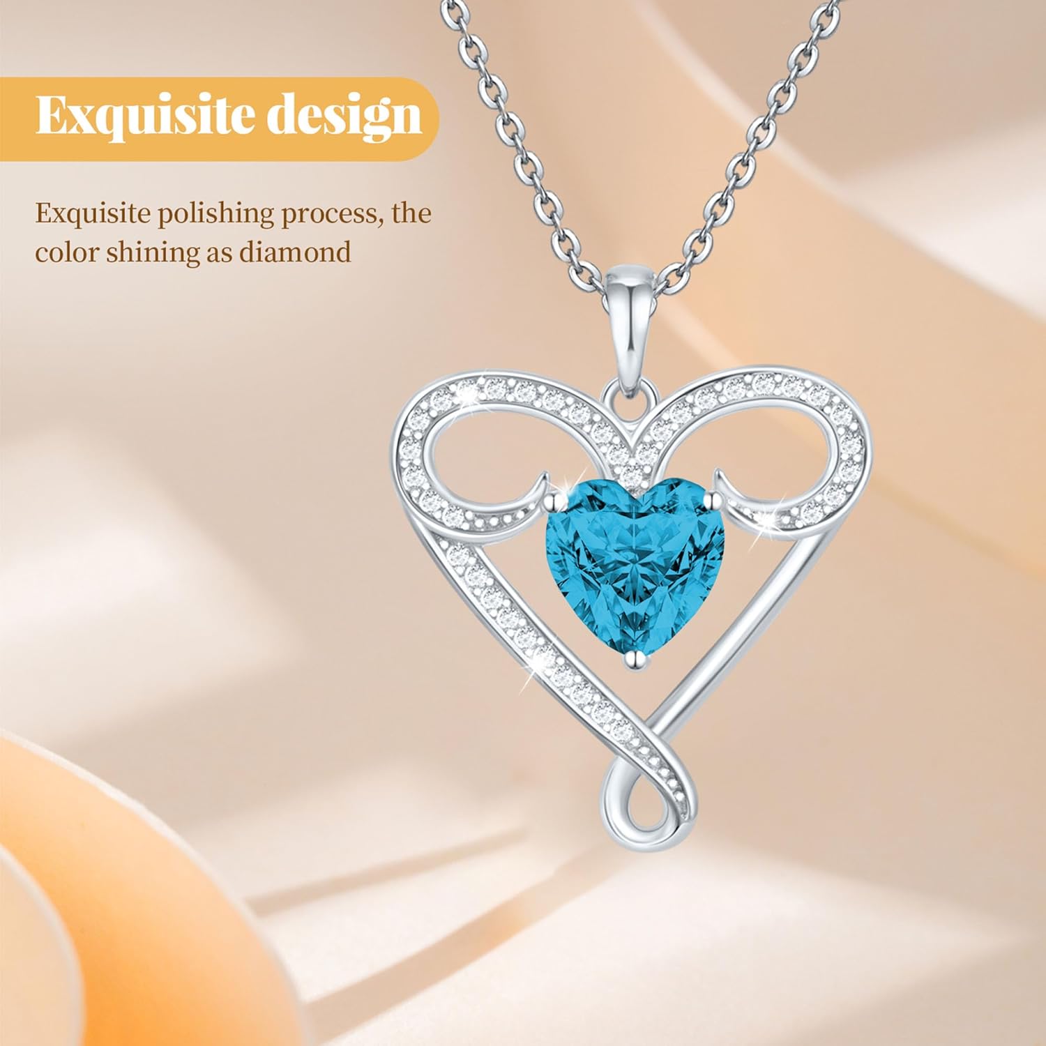 Infinity Necklace for Women, 925 Sterling Silver Heart Necklace with 5A Zircon, White Gold Plated Adjustable Chain, Gift for Valentine's Day, Birthday, Anniversary for Wife, Girlfriend, Mom - Image 3