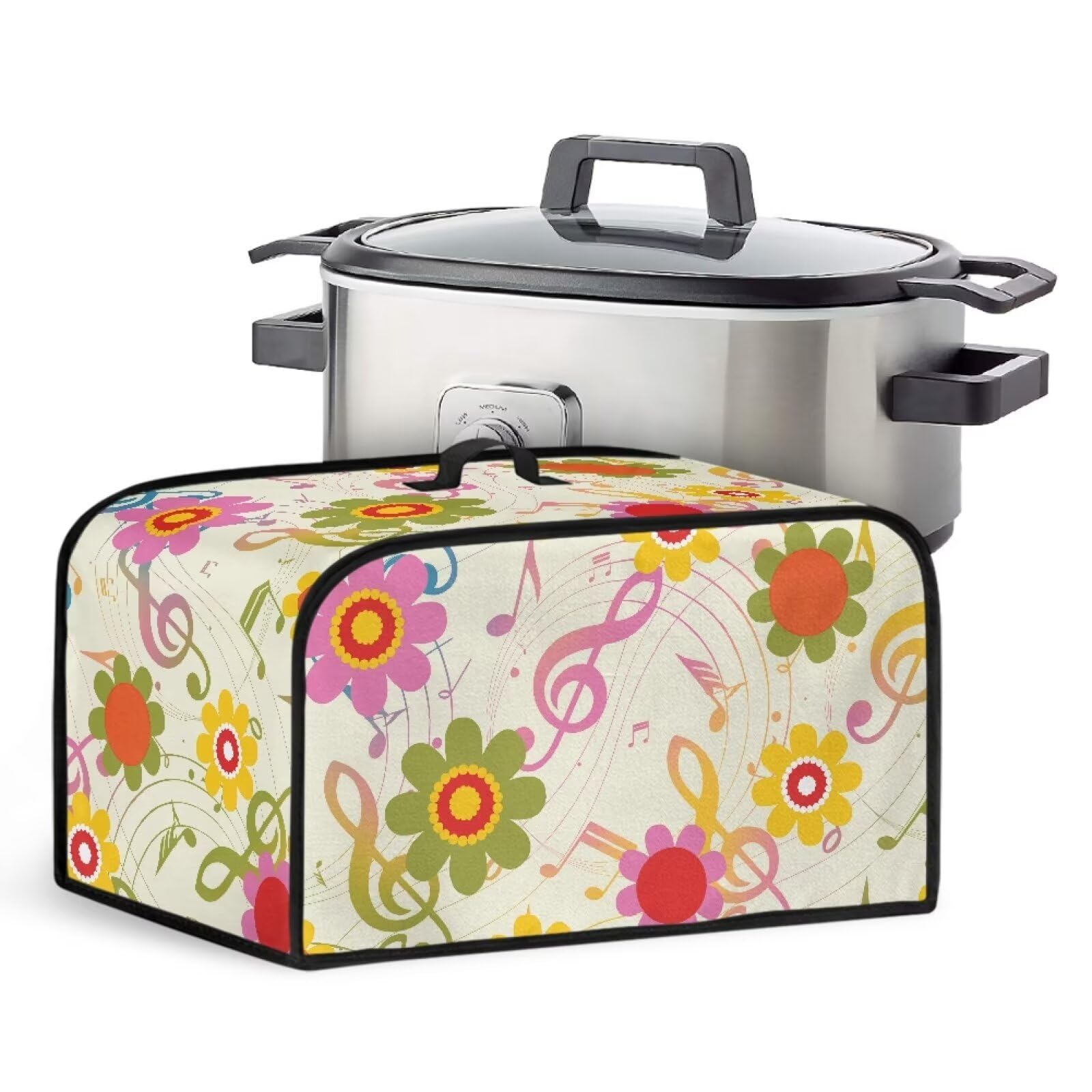 Hechitok Flower Music Crock Pot Cover Washable Slow Cooker Dust Cover Stain Resistant Dust Cover Dustproof Air Fryer Cover Easy to Install