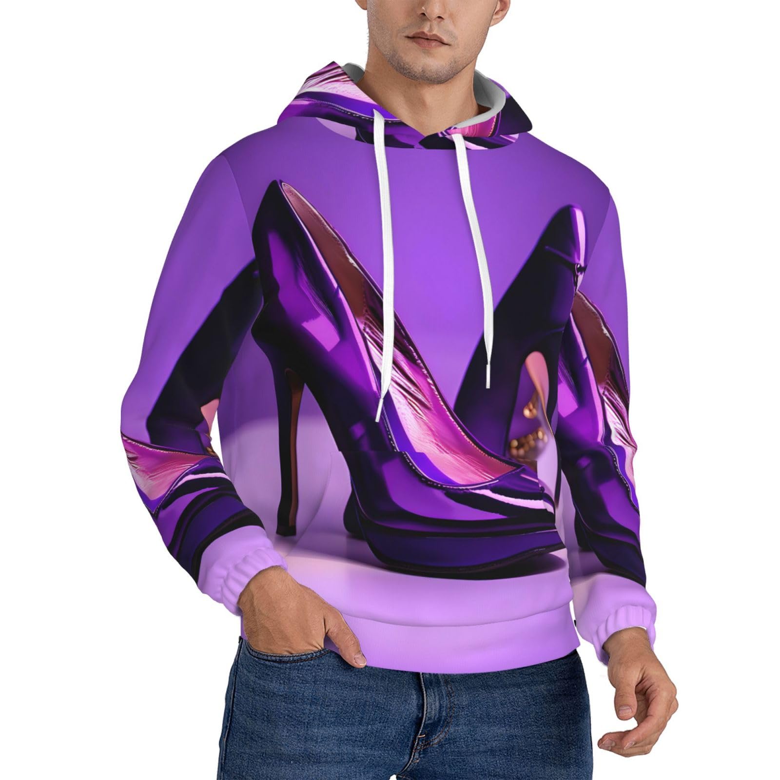 Pull en polyester pour homme avec imprimé rouge à lèvres et sweat à capuche violet - 8