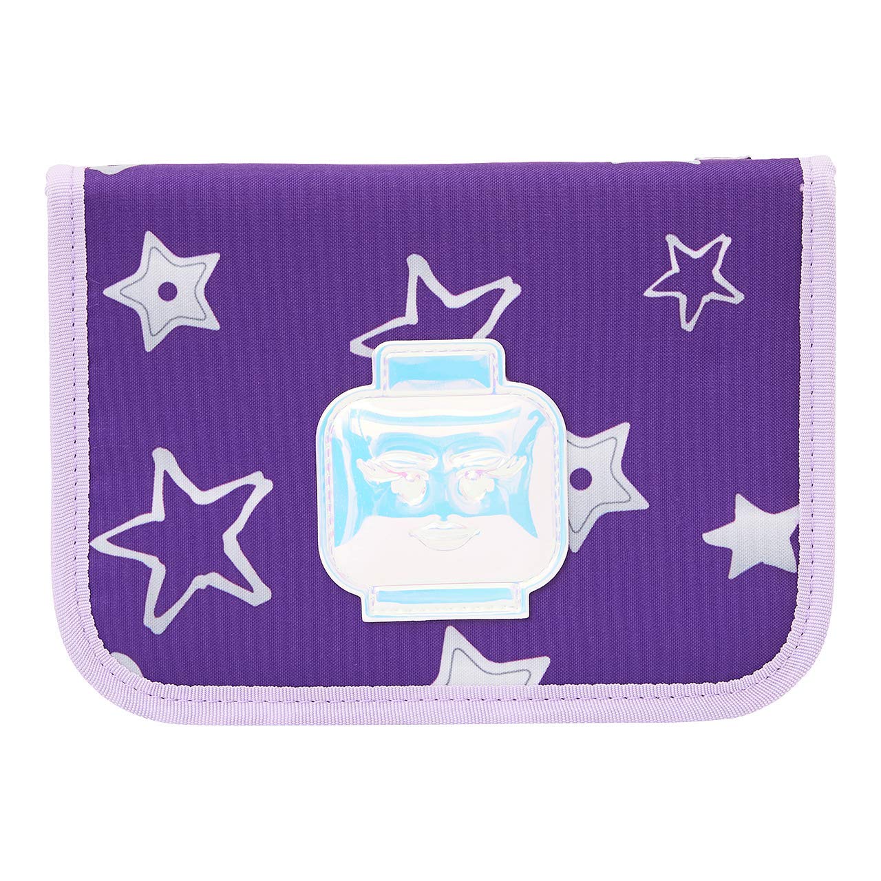 Lego Bags Federmäppchen, Federmappe 20 teilig gefüllt, Federtasche mit Lego Stars Motiv, Stiftebox lila, Schüleretui mit Inhalt, Schul Etui mit Namensfeld, Stundenplan, Lineal und Anspitzer