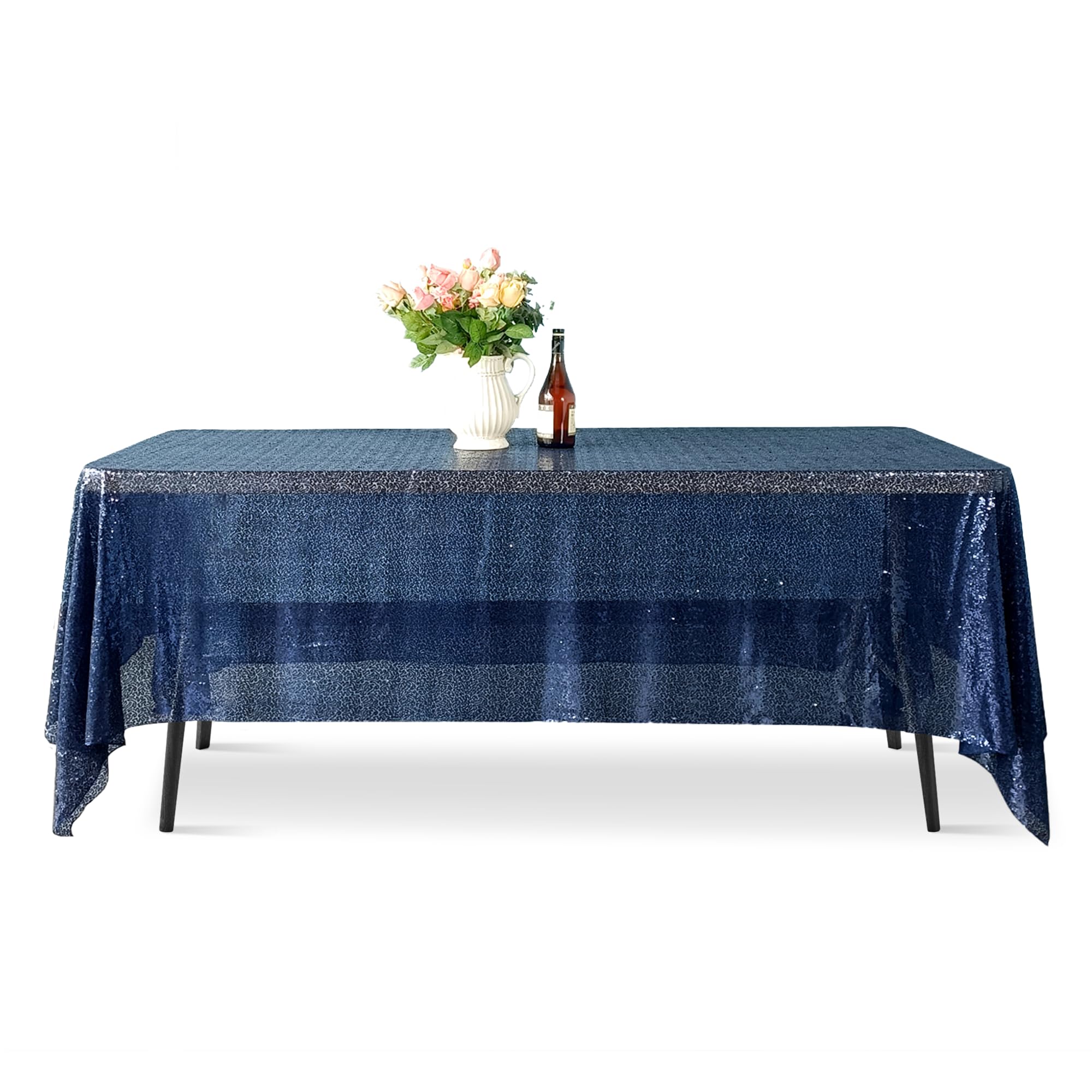 Nappe rectangulaire marine lot de 10 à paillettes scintillantes de 177x366 cm pour grands banquets