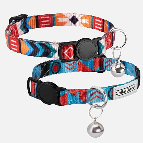 Miniatura 3 de CollarDirect Juego de 2 collares para gatos, diseño tribal azteca para mascotas, ajustable, con campana, patrón 1 + patrón 2