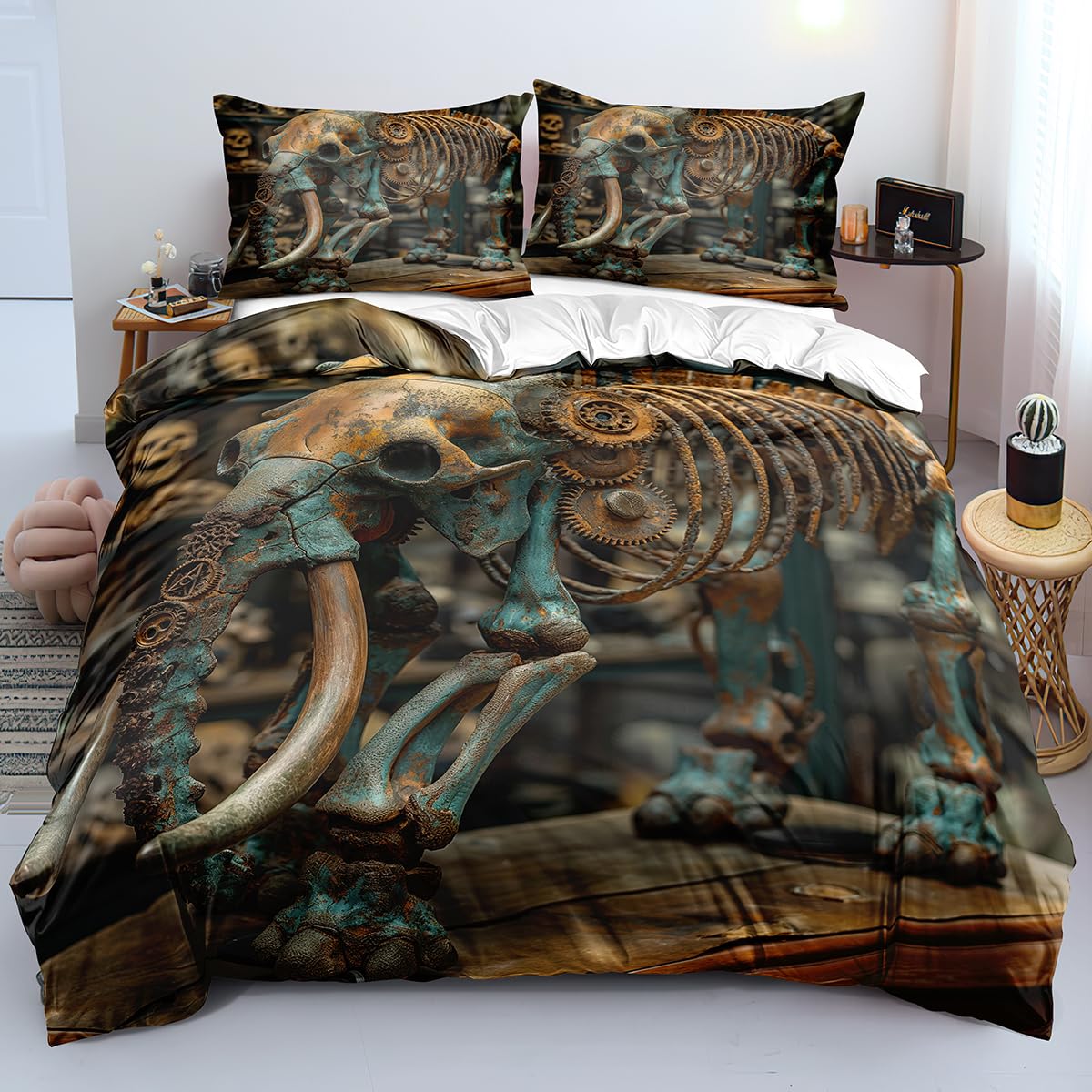Housse de couette bleu/marron moderne style steampunk pour réveiller une chambre d'ado