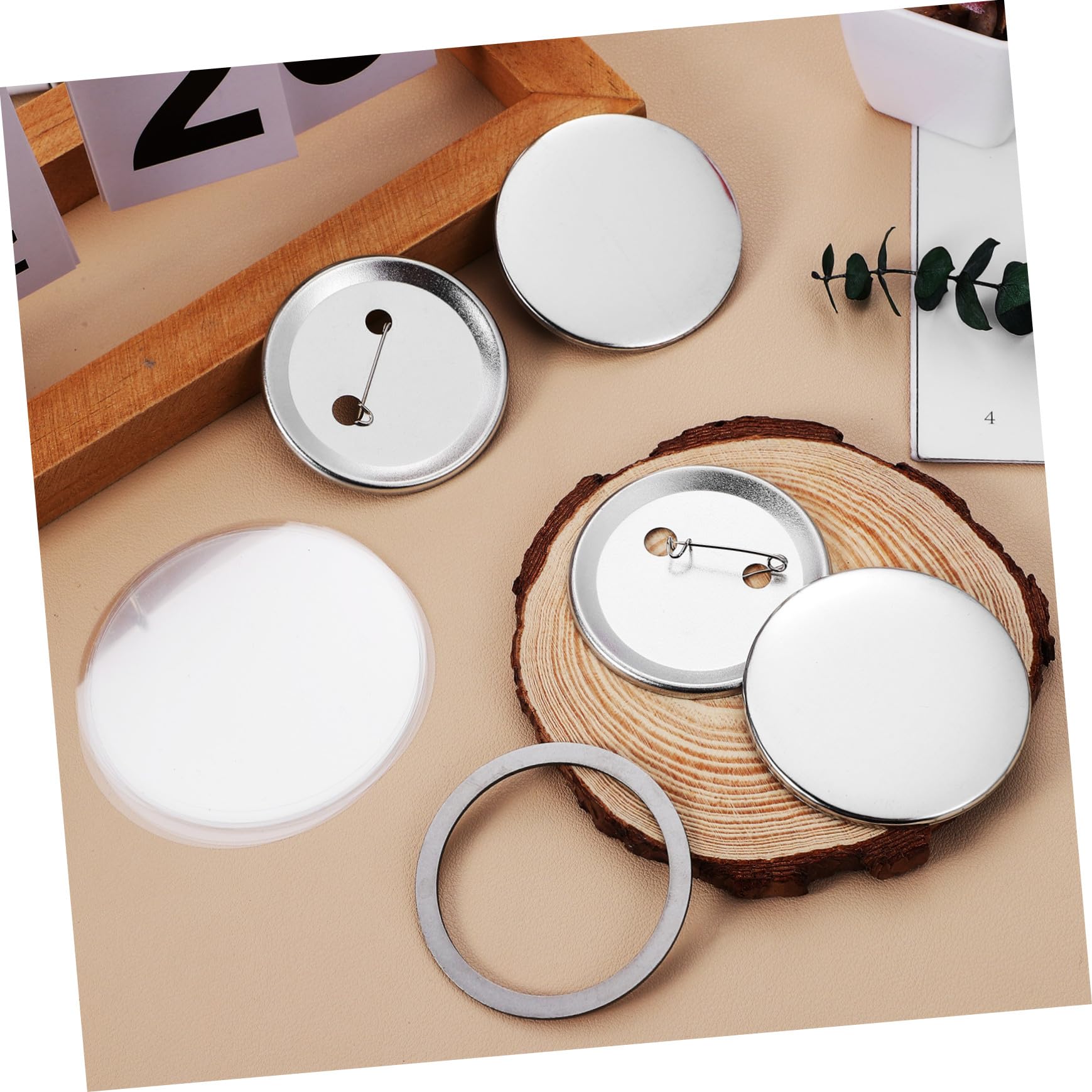 Kit per Creazione di Badge Tondi 58mm, 100 Set in Ferro Argento