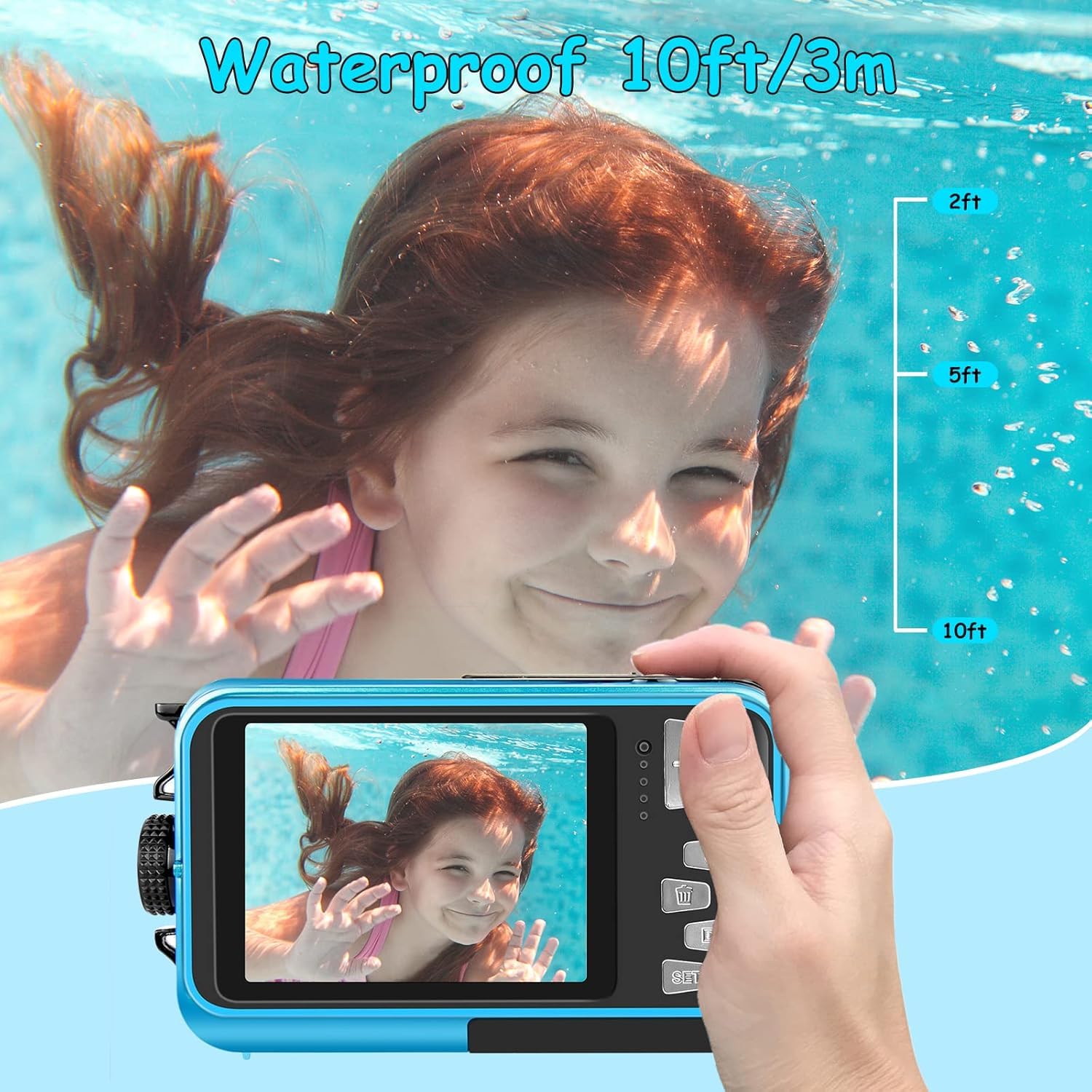 Unterwasserkamera wasserdichte Kamera 10FT 1080P Full HD 30MP Unterwasserkamera 16X Digitalzoom mit Einer 32GB Karte Anti Shake Digitalkamera Blau