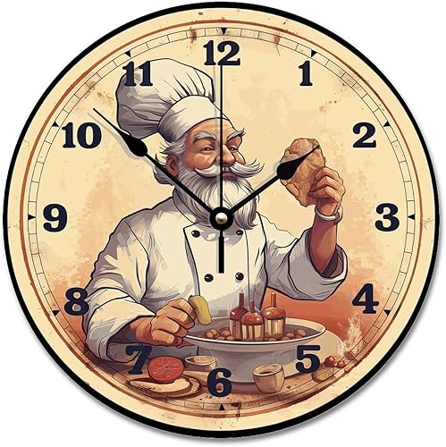 Miniatura 7 de ArogGeld Itanlian ChefRound - Reloj de pared para cocina, funciona con pilas, 12 pulgadas, silencioso, sin tictac, reloj colgante de granja, Estilo