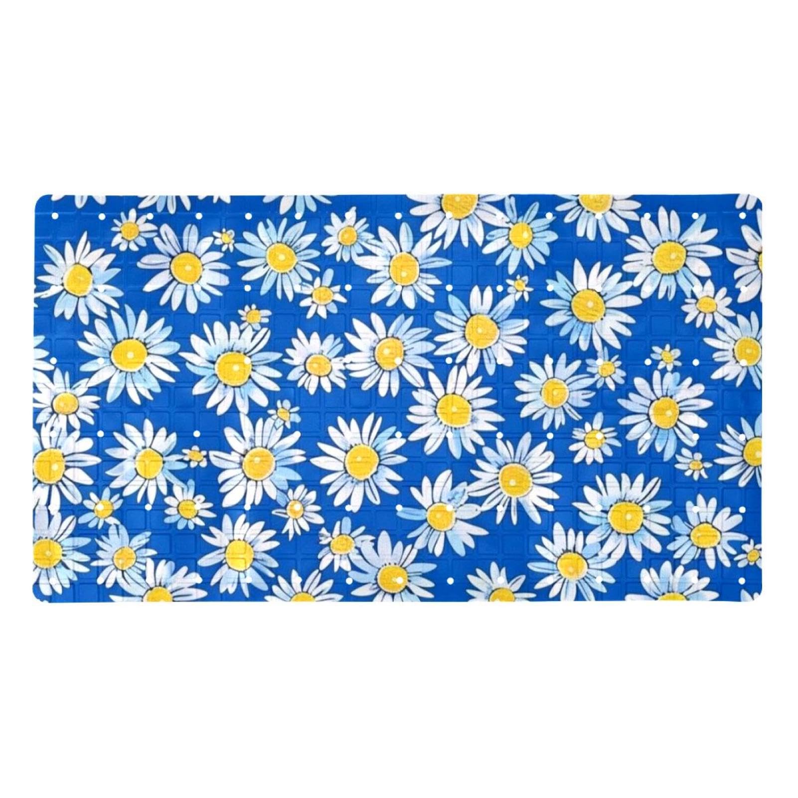 Tapete para bañera seguro de PVC antideslizante Art White Daisy con acabados de alta densidad