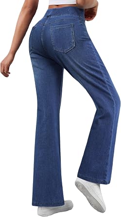 FireSwan Womens Stretchy Bootcut Jeans High Waisted Stretchy Pull On Denim Pants Casual Loose Flare Jeans Trendy Medium Blue