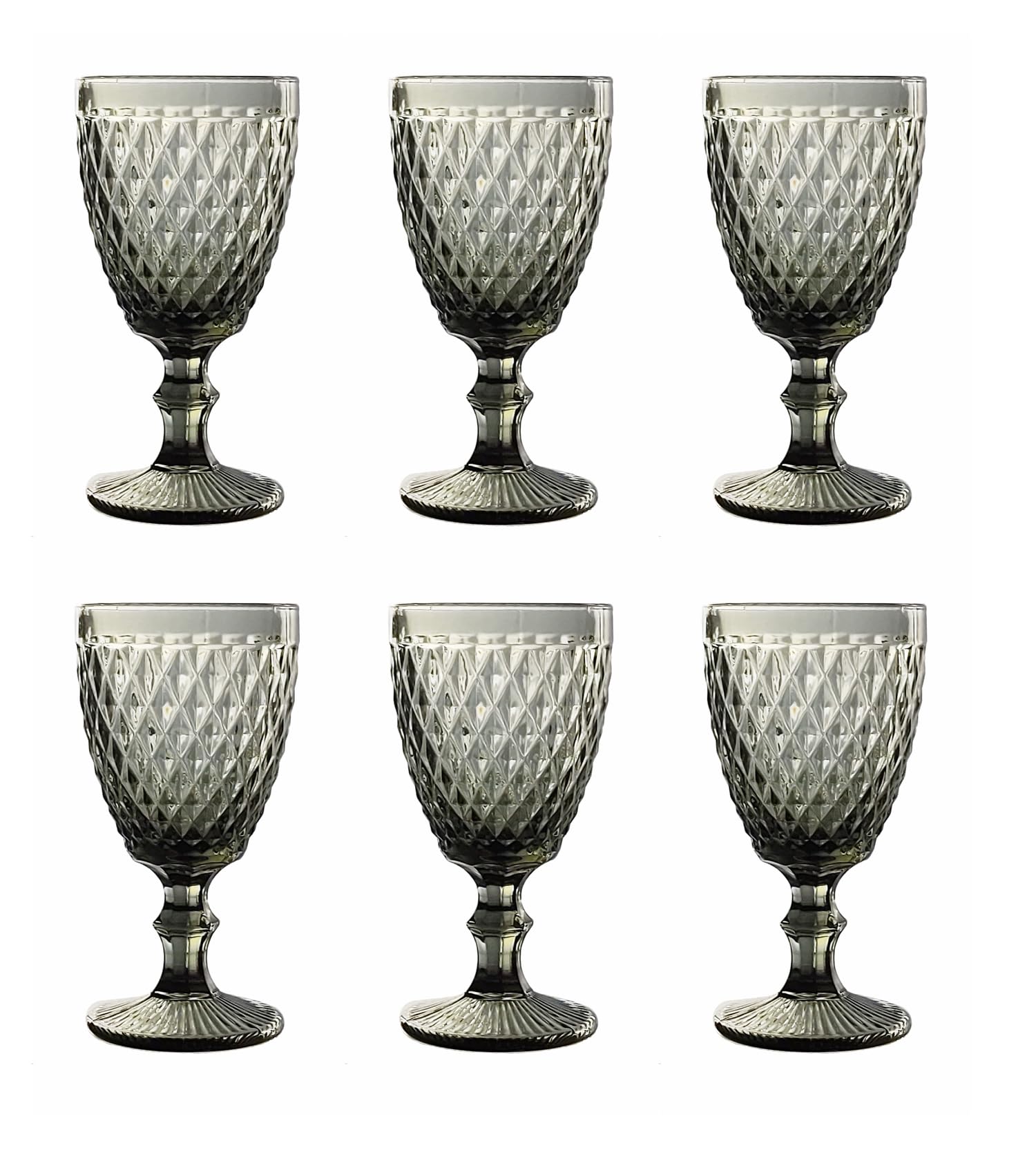 GMMHVintage Set of 6 Coloured Wine Glasses Drinking Glasses with Embossing (Mesh/Grey/250 ml) Wedding Glasses, Champagne Glasses, Carafe, Dessert Bowl, Glass Goblets, Drinking Glass, Wine Glass,