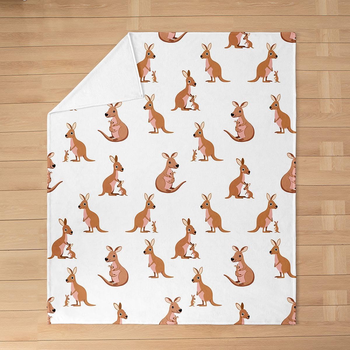 Feelyou Kids Kangaroo Throw Blanket All Season, Cute Wild Animal Bed Blanket for Girls Boys Bedroom Wild Kangaroos Decor Fleece Blanket, Brown Flannel Fuzzy Plush Blanket Baby 30"x40" - Image 2