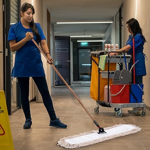 Miniatura 17 de Matthew Limpieza 24'' de alta resistencia Fregona desechable de polvo de algodón con extremo cortado y hilo de repuesto para cabezales de fregona