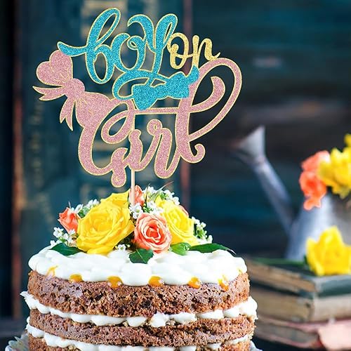 Miniatura 5 de Decoración de pastel rosa o azul para niños o niñas, para baby shower, tema de revelación de género para niños y niñas, suministros de decoración de