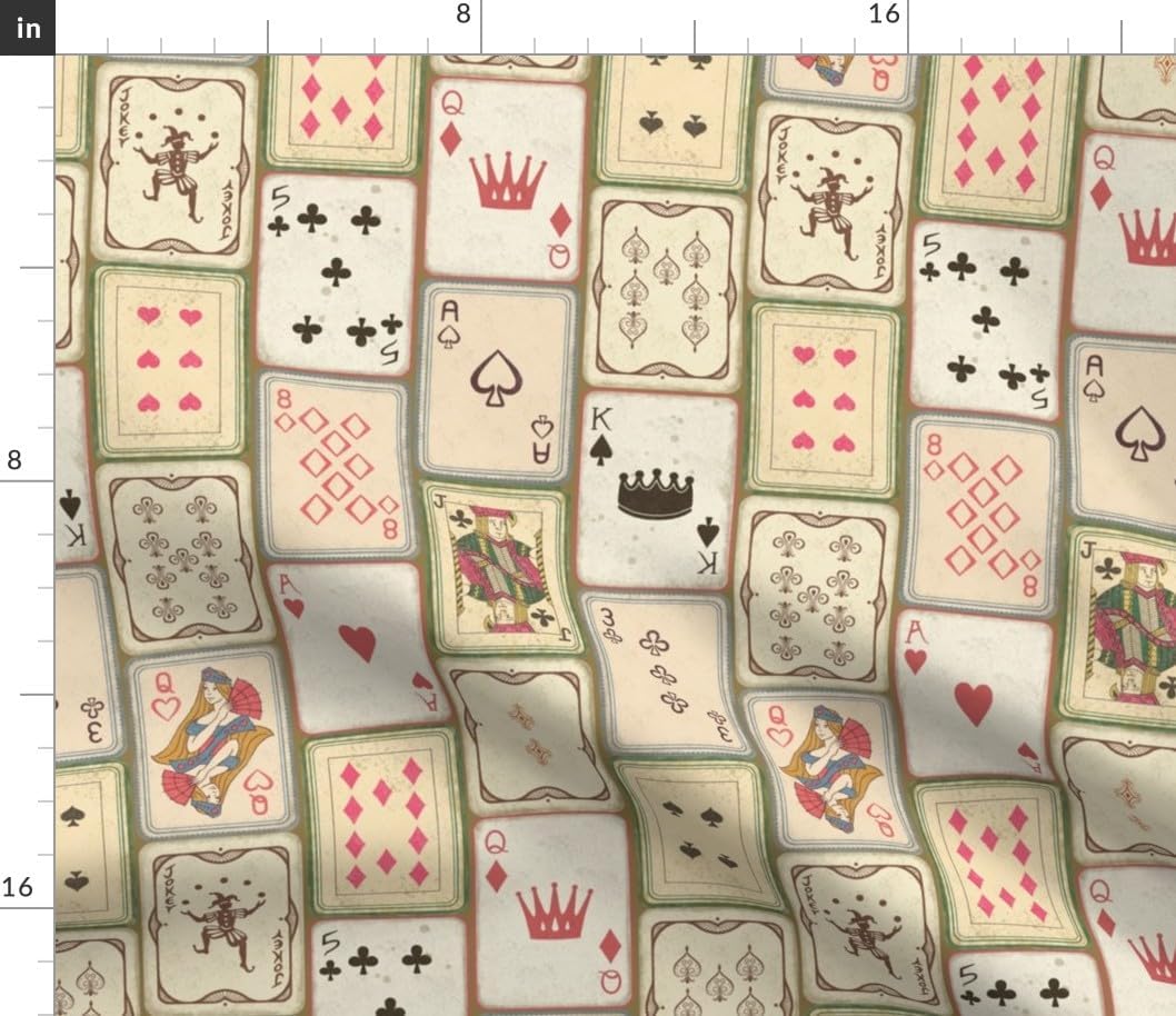Spoonflower Fabric - Vintage Art Deco Games Cards Deck of Poker Playing Blackjack Game Room Printed on Petal Cotton Fabric Fat Quarter - Sewing Quilting Apparel Crafts Decor