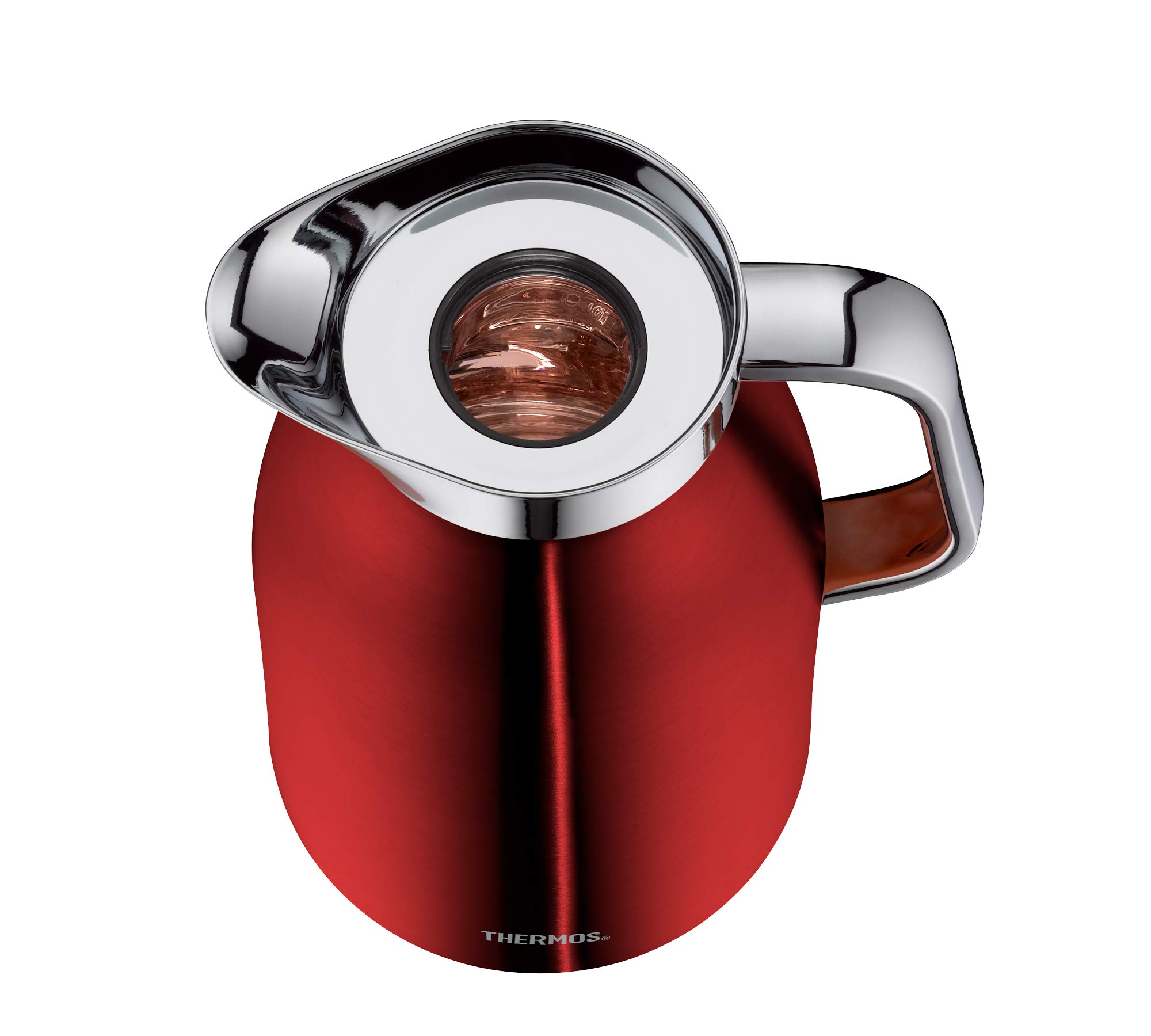 Thermos Thermoskanne Century, Edelstahl rort 1L, Glaseinsatz, Einhandausgießtaste, 4046.248.100 Isolierkanne hält 12 Stunden heiß, ideal als Kaffeekanne oder Teekanne, Kanne für 8 Tassen, Cranberry