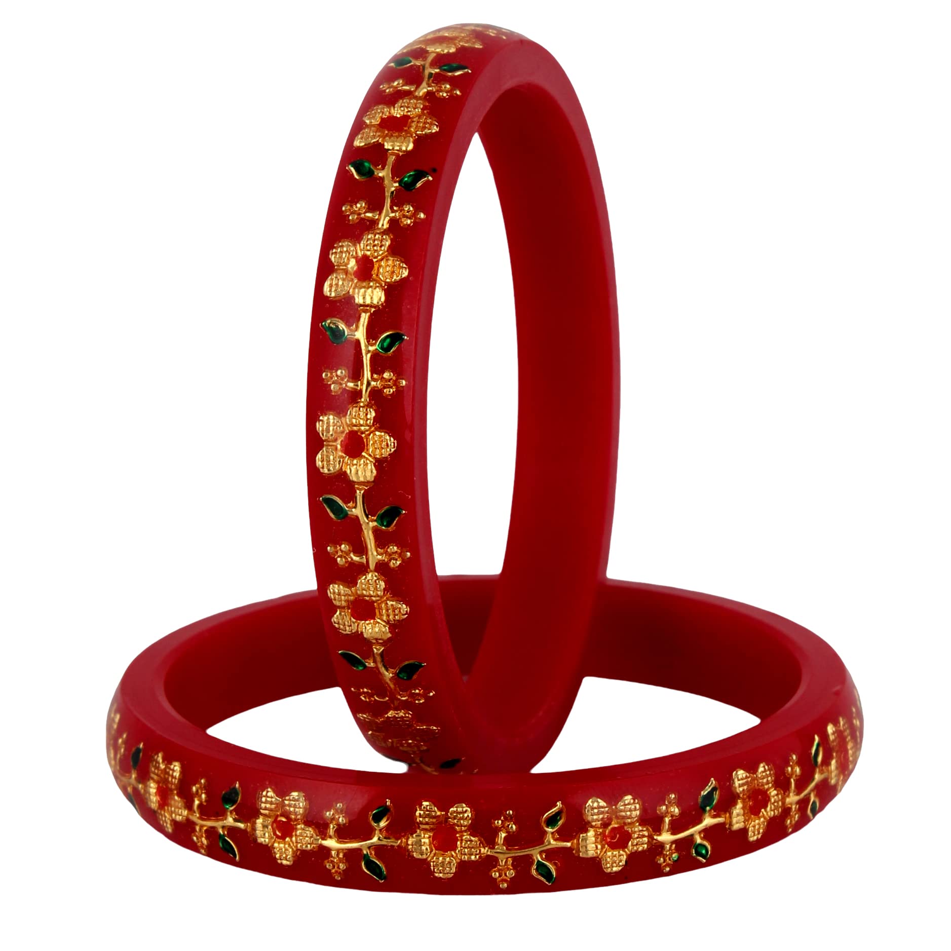 LUCKY JEWELLERY Designer Pair of Sankha & Bengali Pola Reddish Maroon Color Traditional Ethinic Bangles Set (248-J1BG-1707-R2-28) (B0BF7L2WTC) Amazon Price History, Amazon Price Tracker